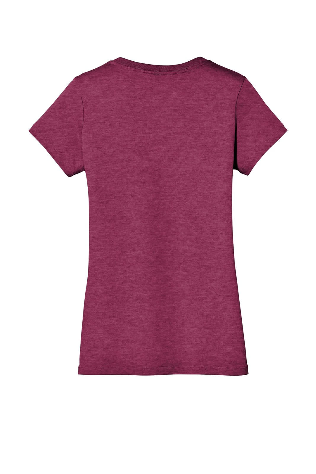 A maroon ladies' V-neck tee with a fitted design and short sleeves, featuring a branding logo.