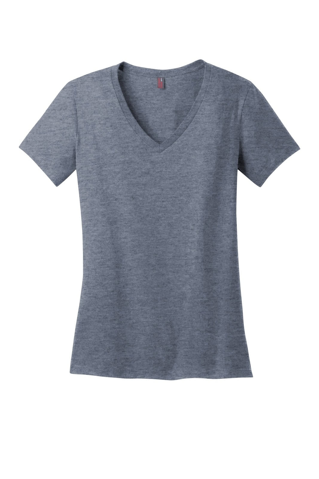 A ladies' grey v-neck t-shirt featuring short sleeves, with a simple design and a small brand logo.