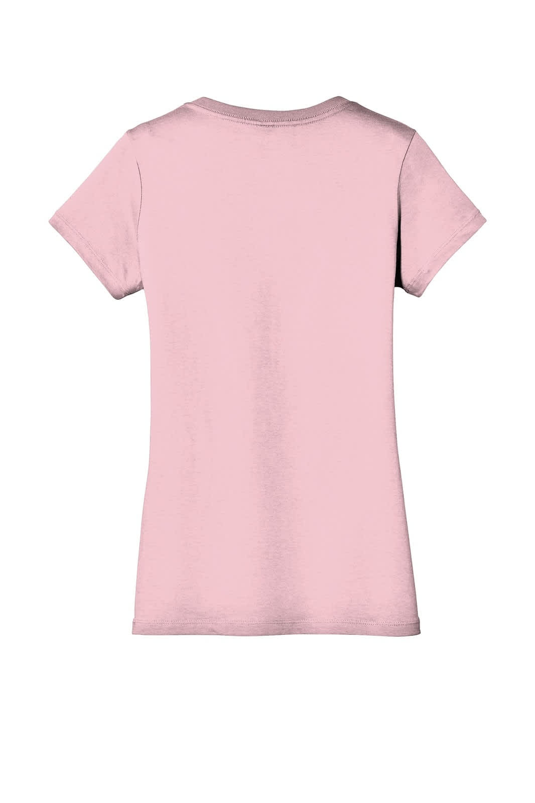 A ladies' V-neck tee in a soft pink colour, featuring short sleeves and a fitted silhouette. It has a logo on the back.