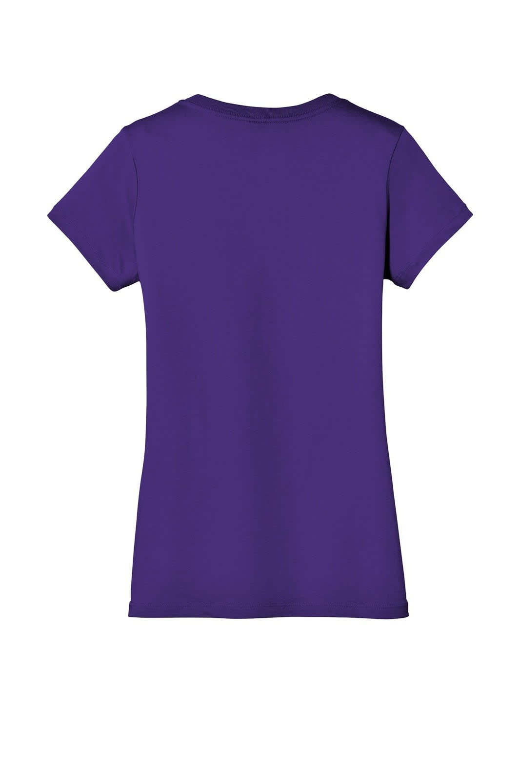 A purple ladies' V-neck tee with a fitted silhouette and short sleeves, featuring a logo on the back.