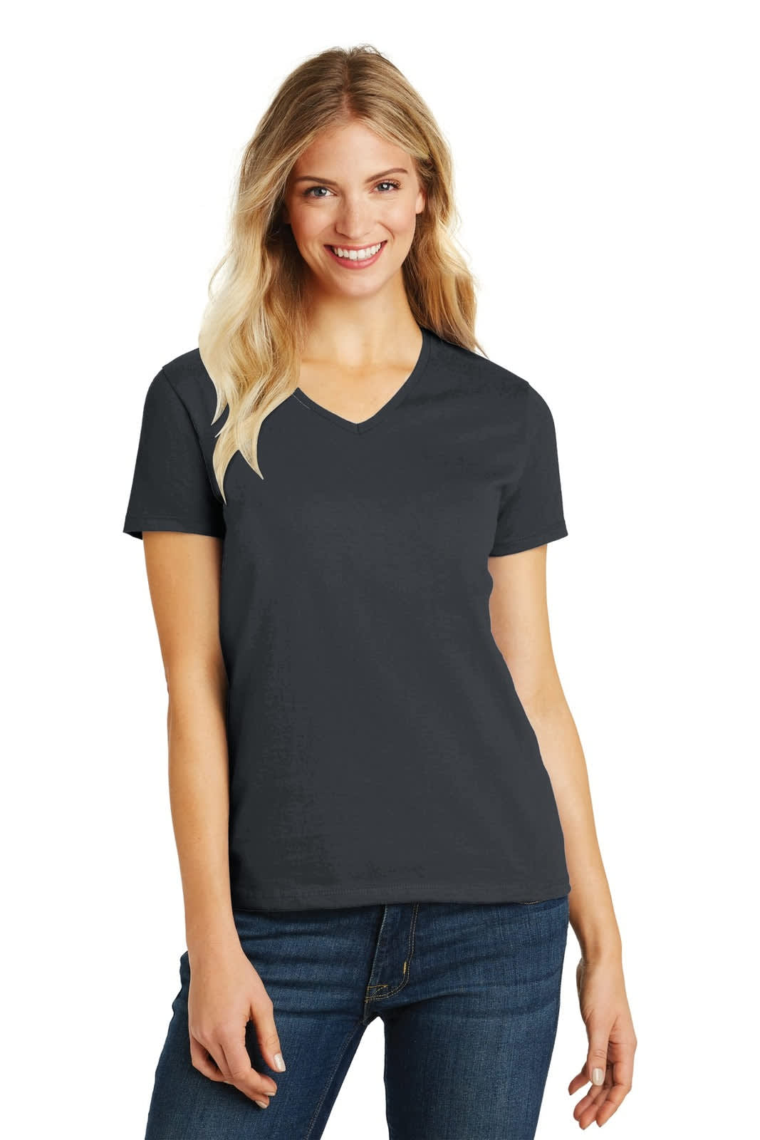 District Made Ladies Perfect Blend V-Neck Tee - DM1190L Image Charcoal