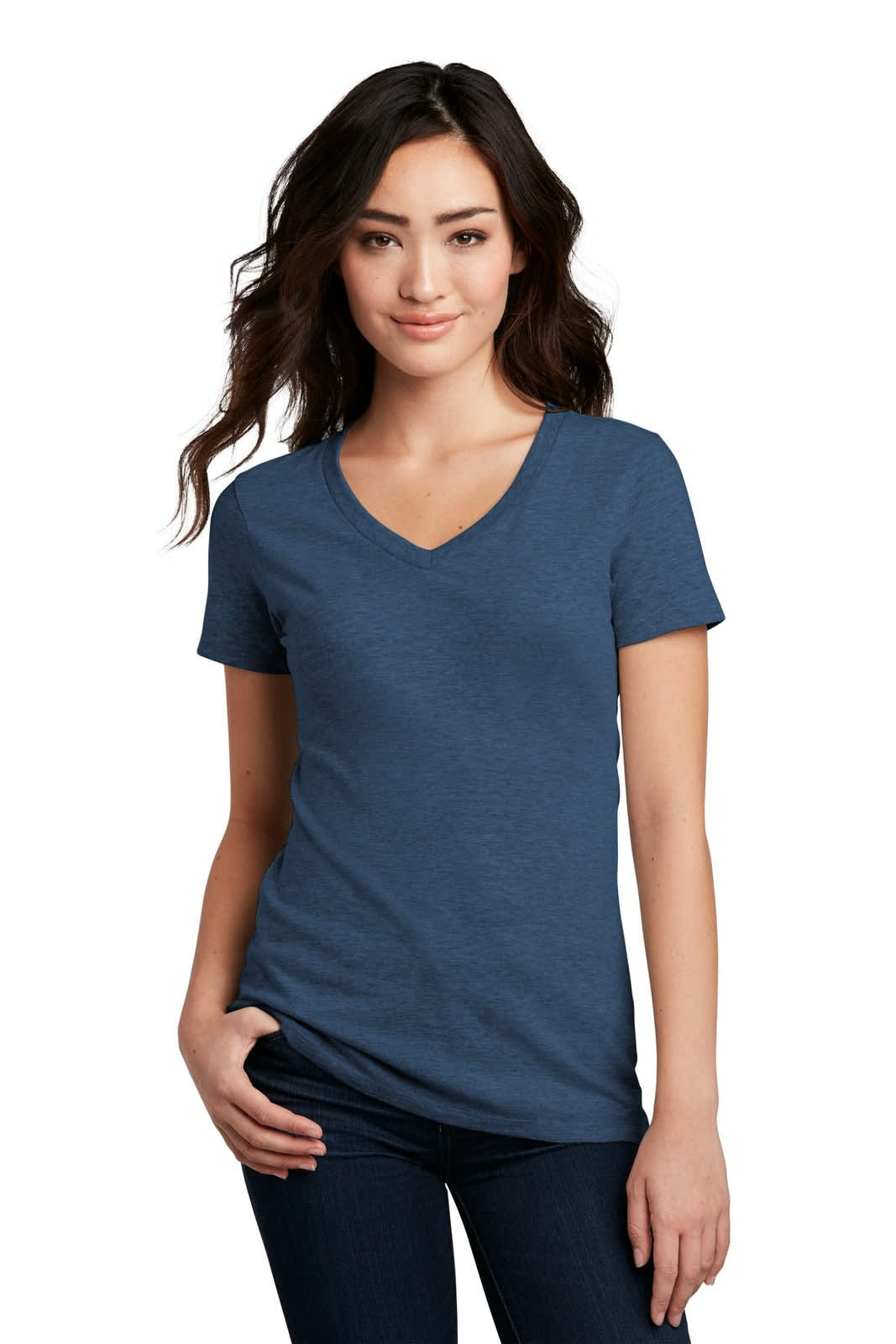 District Made Ladies Perfect Blend V-Neck Tee - DM1190L Image Deep Royal Fleck