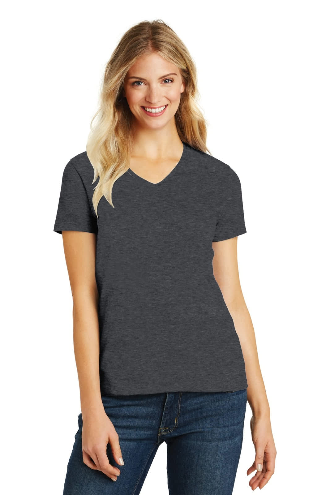 District Made Ladies Perfect Blend V-Neck Tee - DM1190L Image Heathered Charcoal