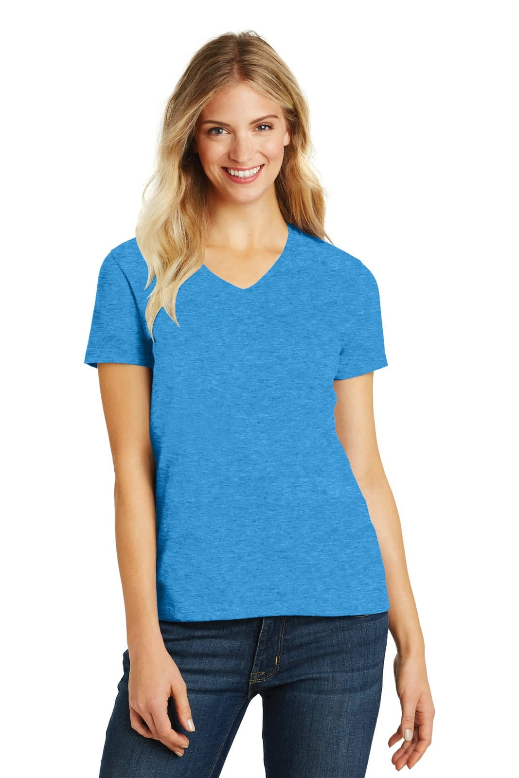District Made Ladies Perfect Blend V-Neck Tee - DM1190L Image Heathered Bright Turquoise