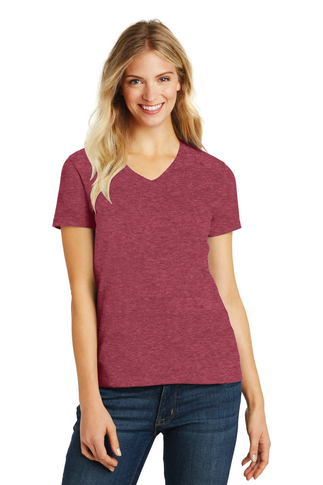 District Made Ladies Perfect Blend V-Neck Tee - DM1190L Image Heathered Red