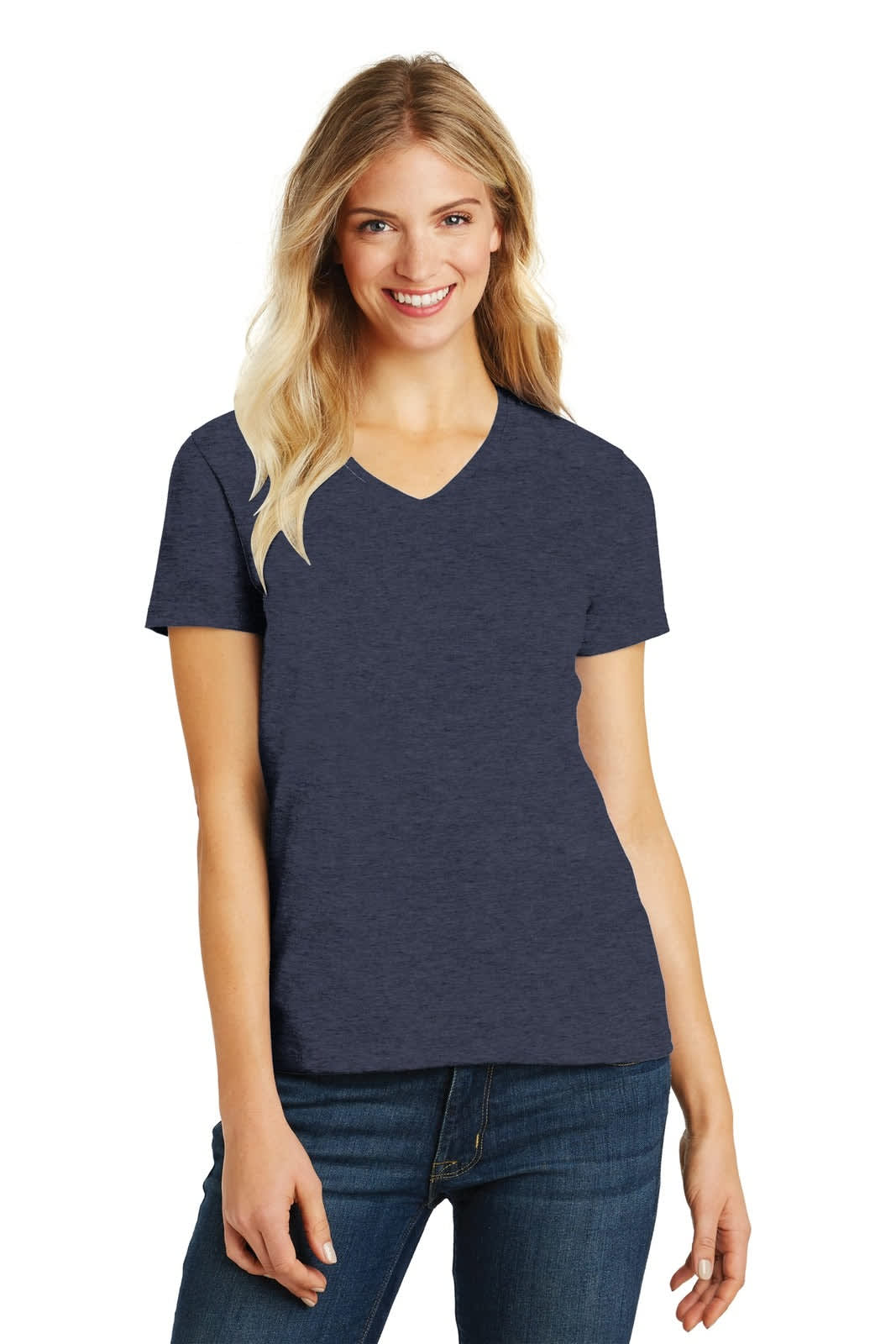 District Made Ladies Perfect Blend V-Neck Tee - DM1190L Image Heathered Navy
