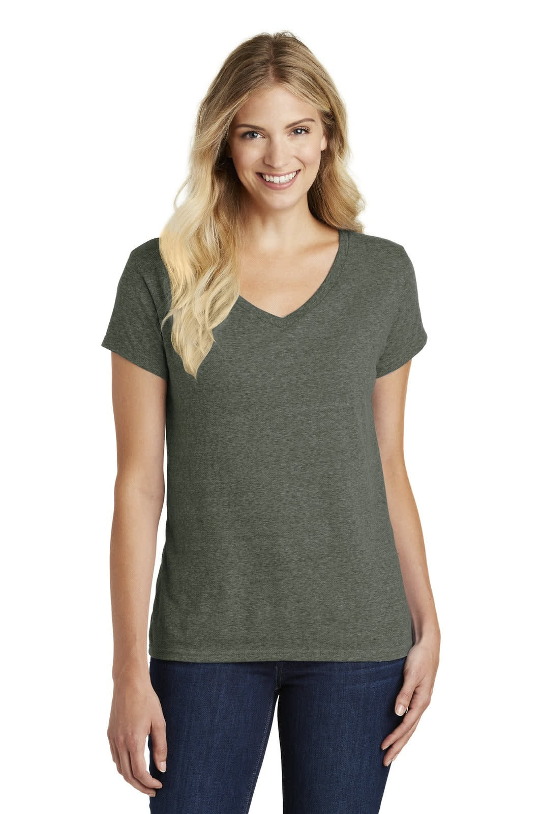 District Made Ladies Perfect Blend V-Neck Tee - DM1190L Image Heathered Olive