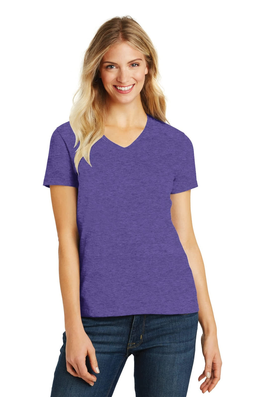District Made Ladies Perfect Blend V-Neck Tee - DM1190L Image Heathered Purple