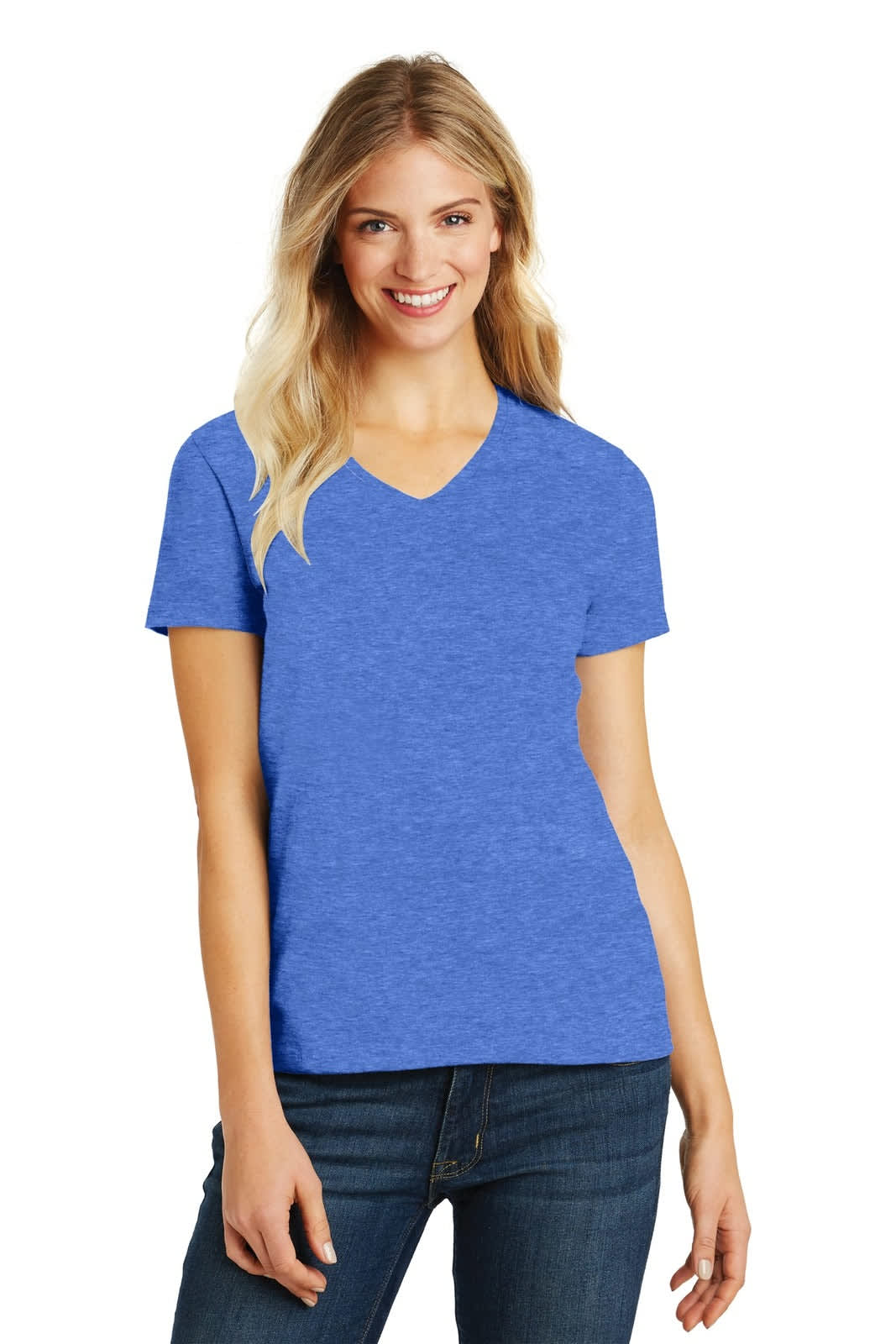District Made Ladies Perfect Blend V-Neck Tee - DM1190L Image Heathered Royal