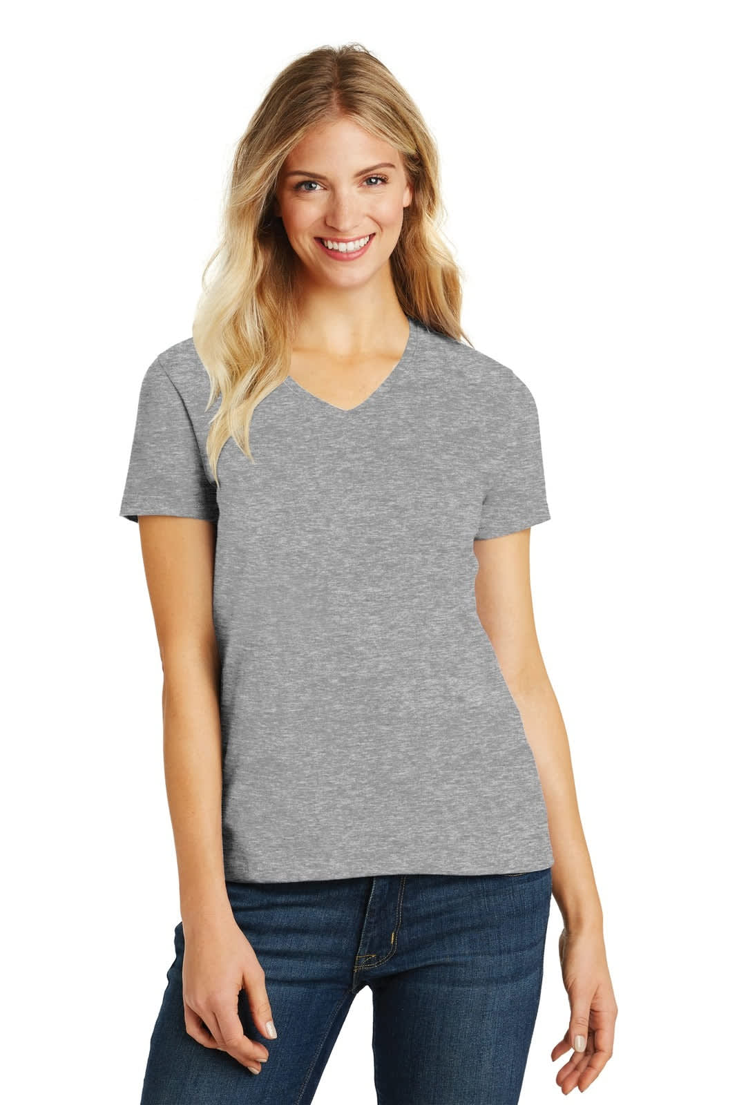 District Made Ladies Perfect Blend V-Neck Tee - DM1190L Image Light Heather Grey