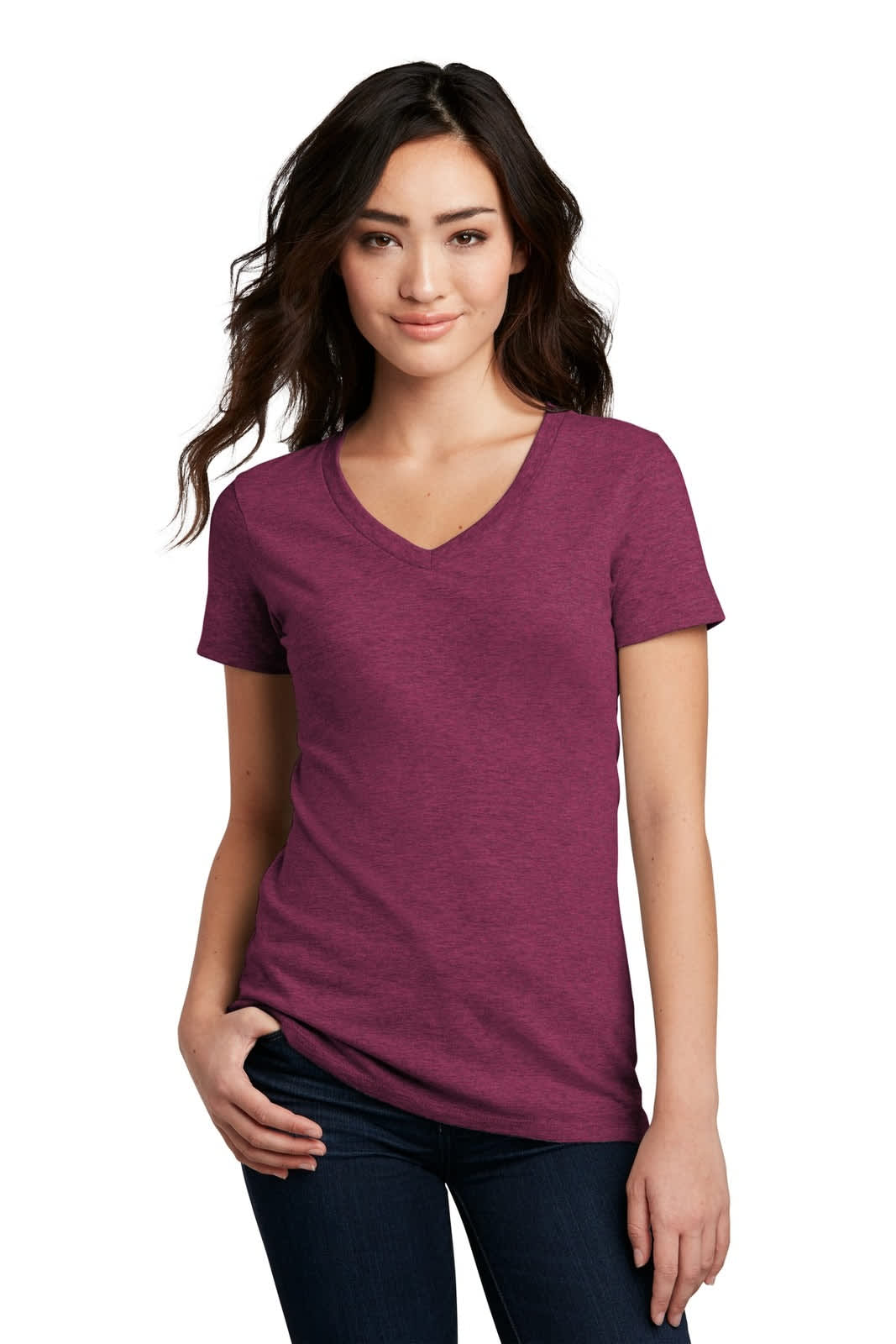 District Made Ladies Perfect Blend V-Neck Tee - DM1190L Image Raspberry Fleck