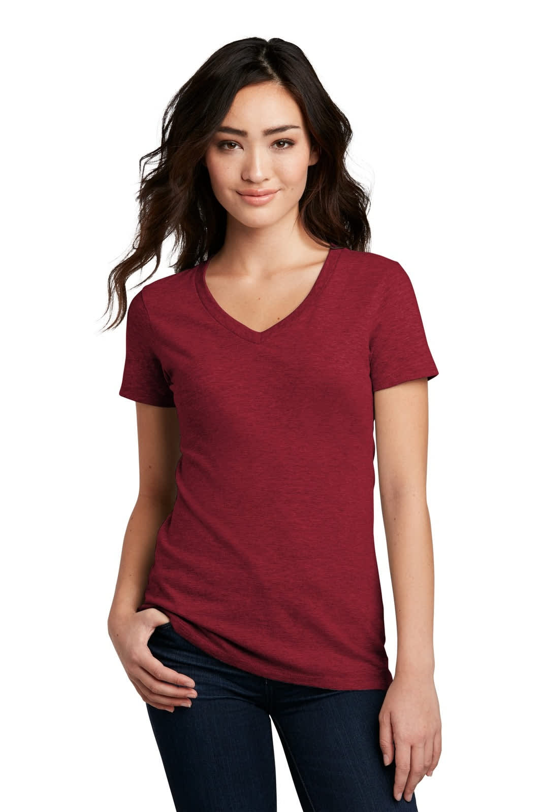 District Made Ladies Perfect Blend V-Neck Tee - DM1190L Image Red Fleck
