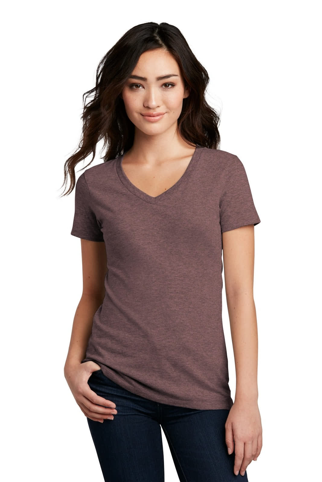 District Made Ladies Perfect Blend V-Neck Tee - DM1190L Image Rose Fleck