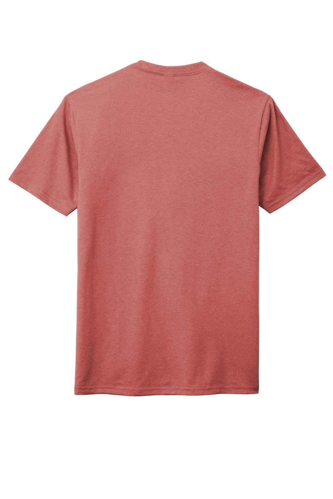 A back view of a men's crew t-shirt in a reddish hue, featuring a logo.