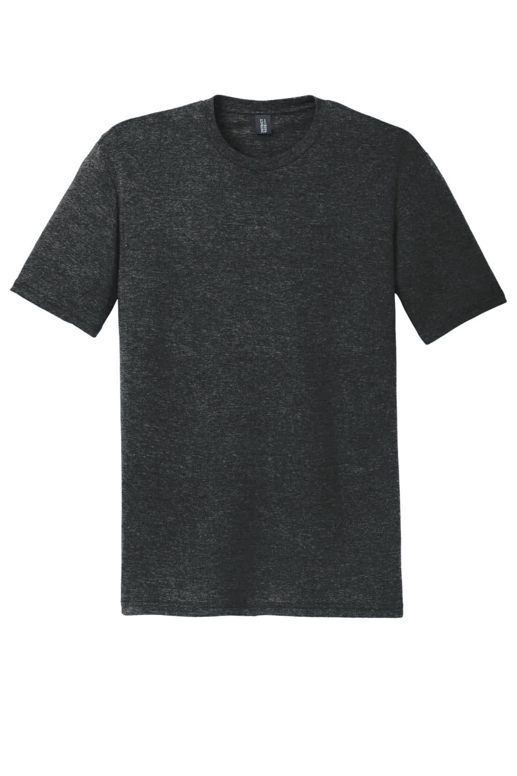A dark grey t-shirt with a crew neck and short sleeves, featuring a logo on the front.