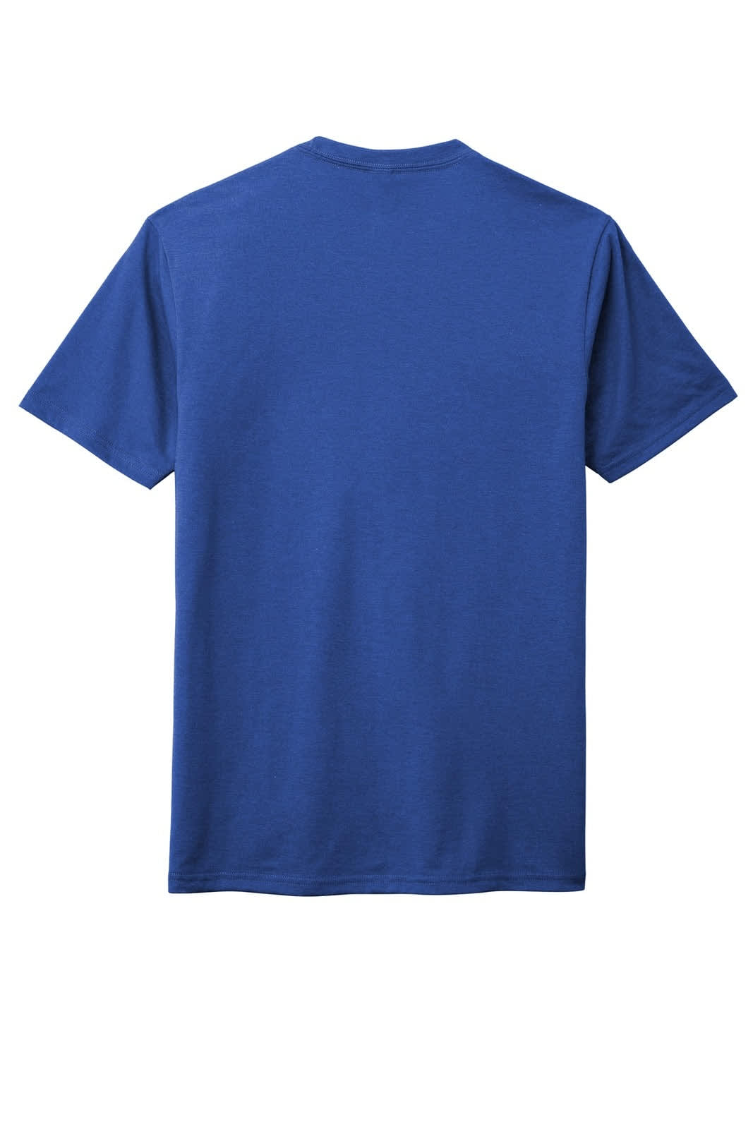 A blue men's t-shirt with short sleeves and a crew neck, featuring a logo on the back.