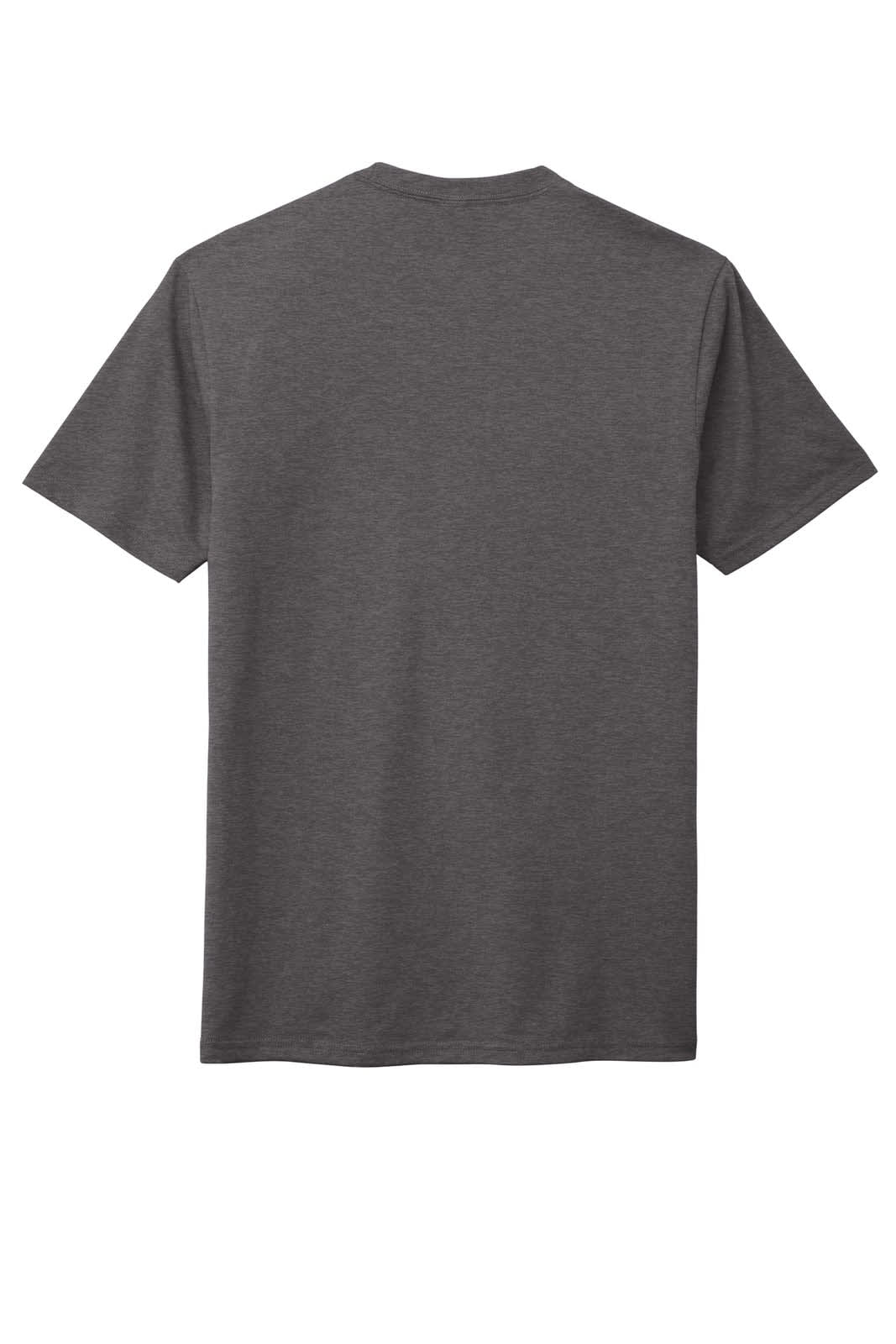 A grey men's crew t-shirt with short sleeves, featuring a plain back and a logo.