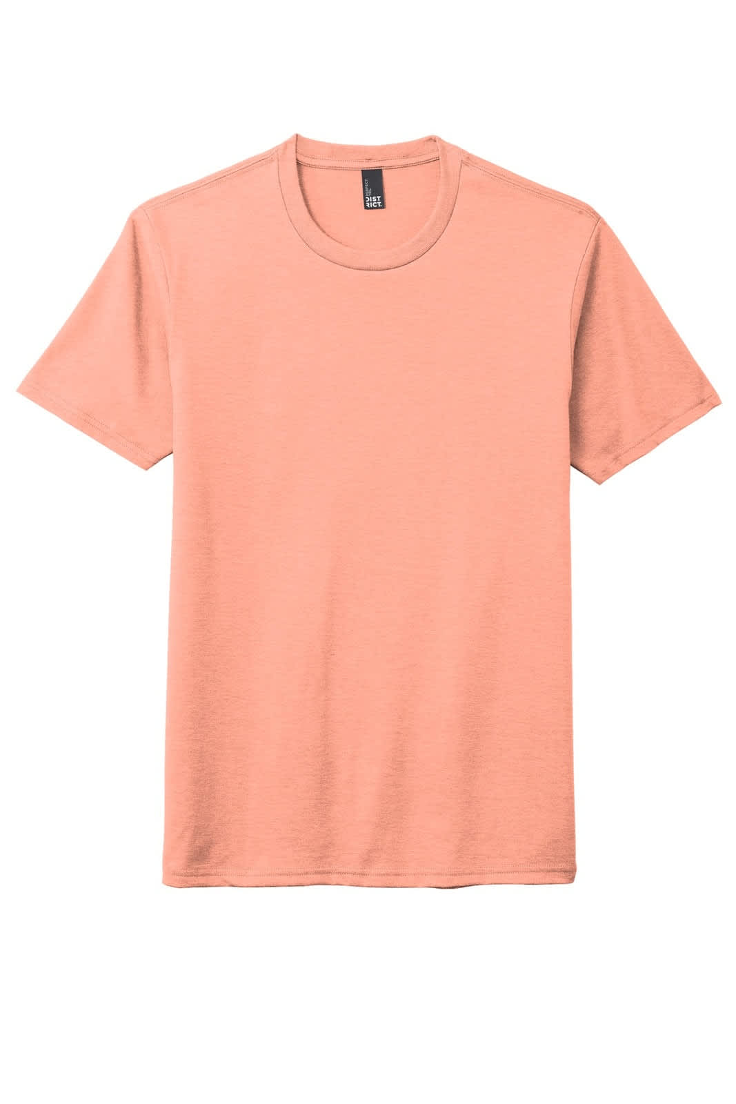 A light peach t-shirt with short sleeves and a crew neck, featuring a small logo on the label.