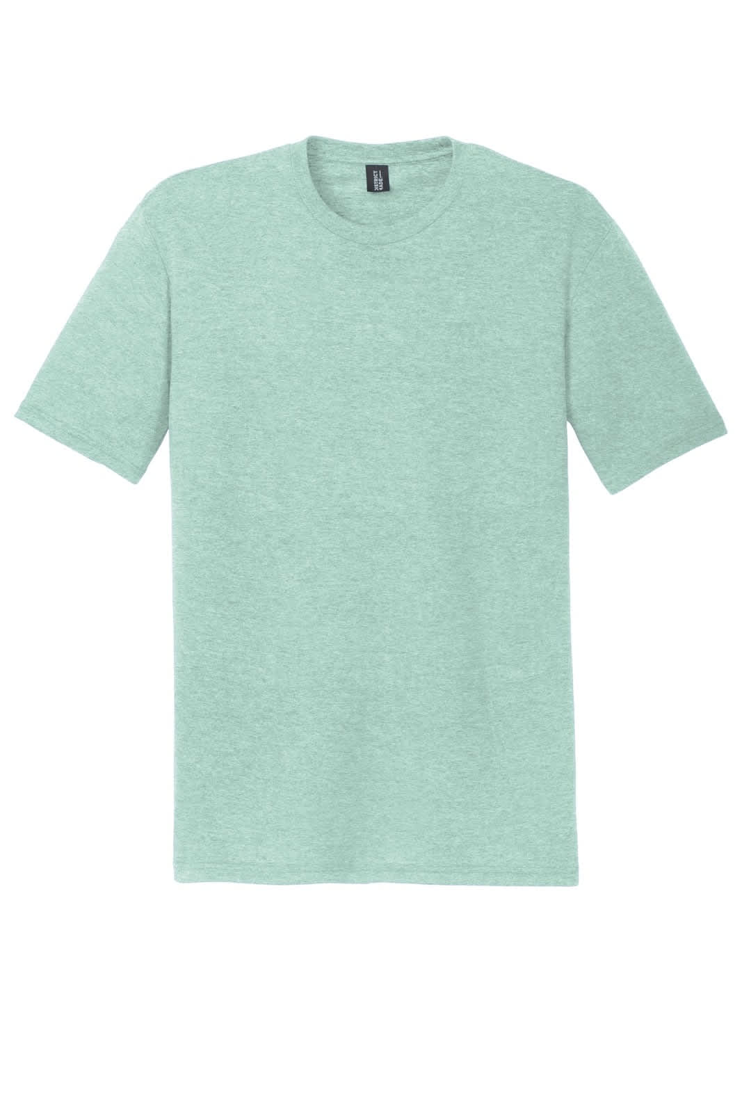A mint green men's crew tee with short sleeves and a tag in the neckline. It features a logo.