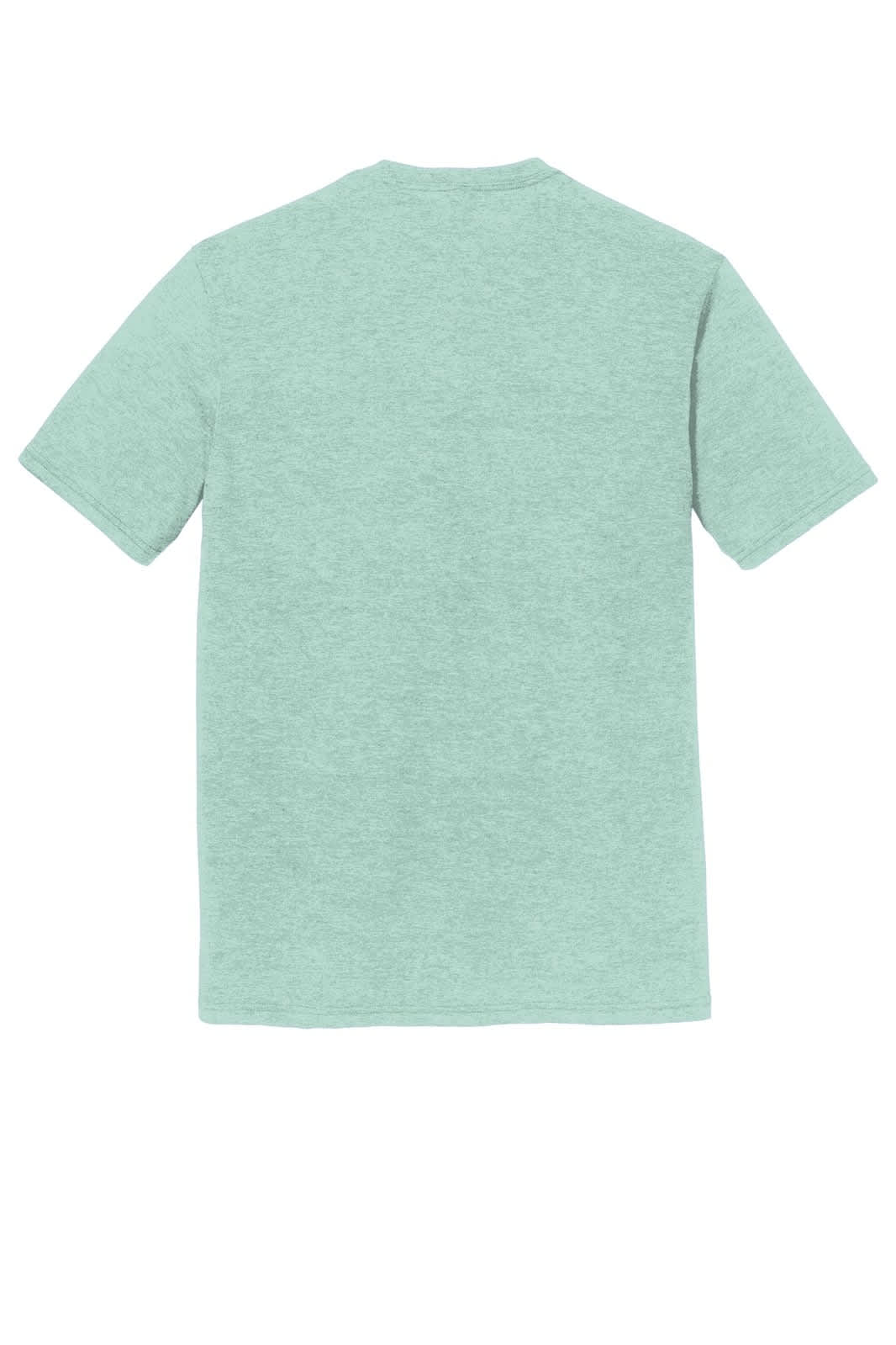 A mint green men's crew t-shirt featuring a short sleeve design and a logo on the back.