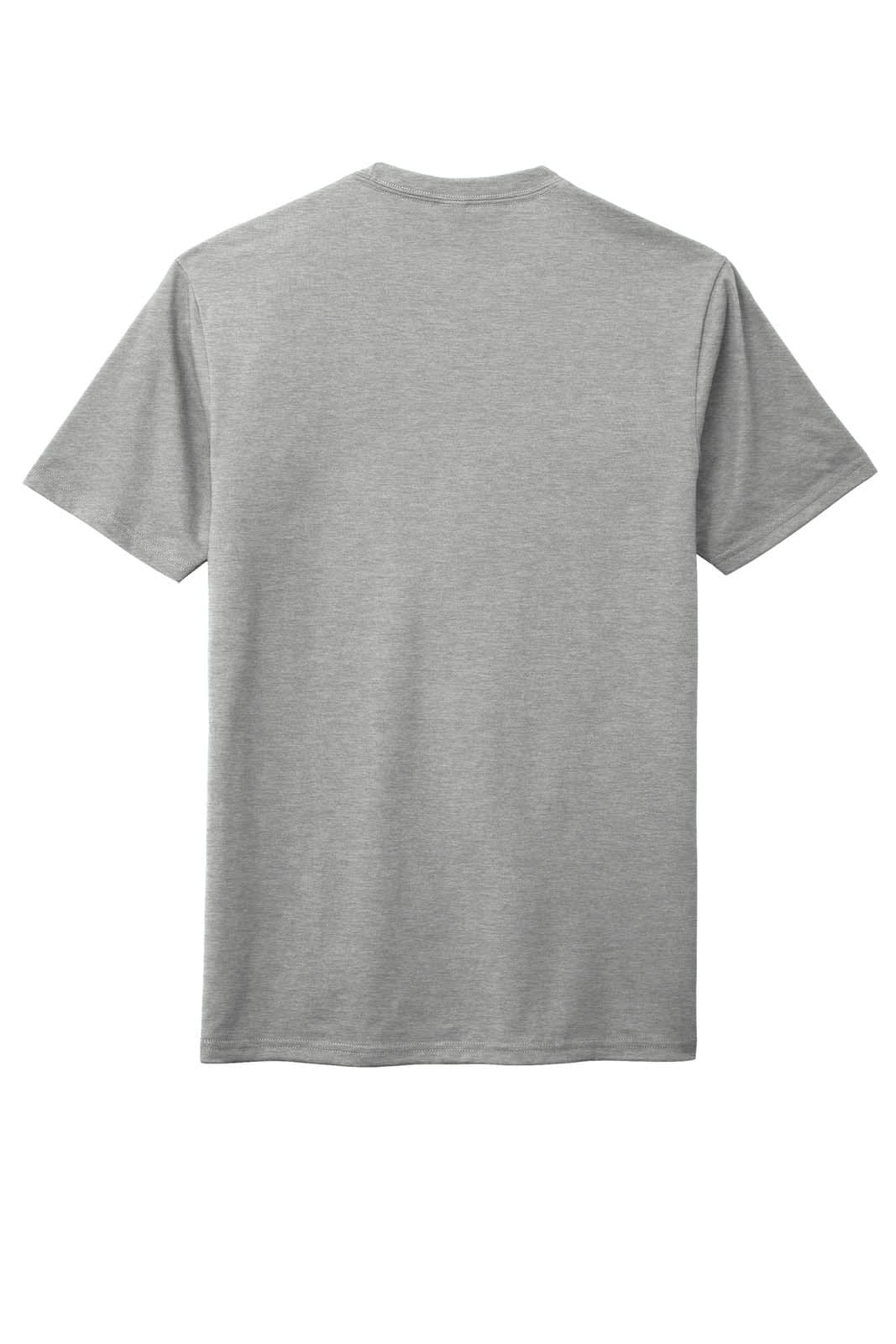 A grey men's t-shirt with short sleeves and a back view. The shirt has a logo on it.
