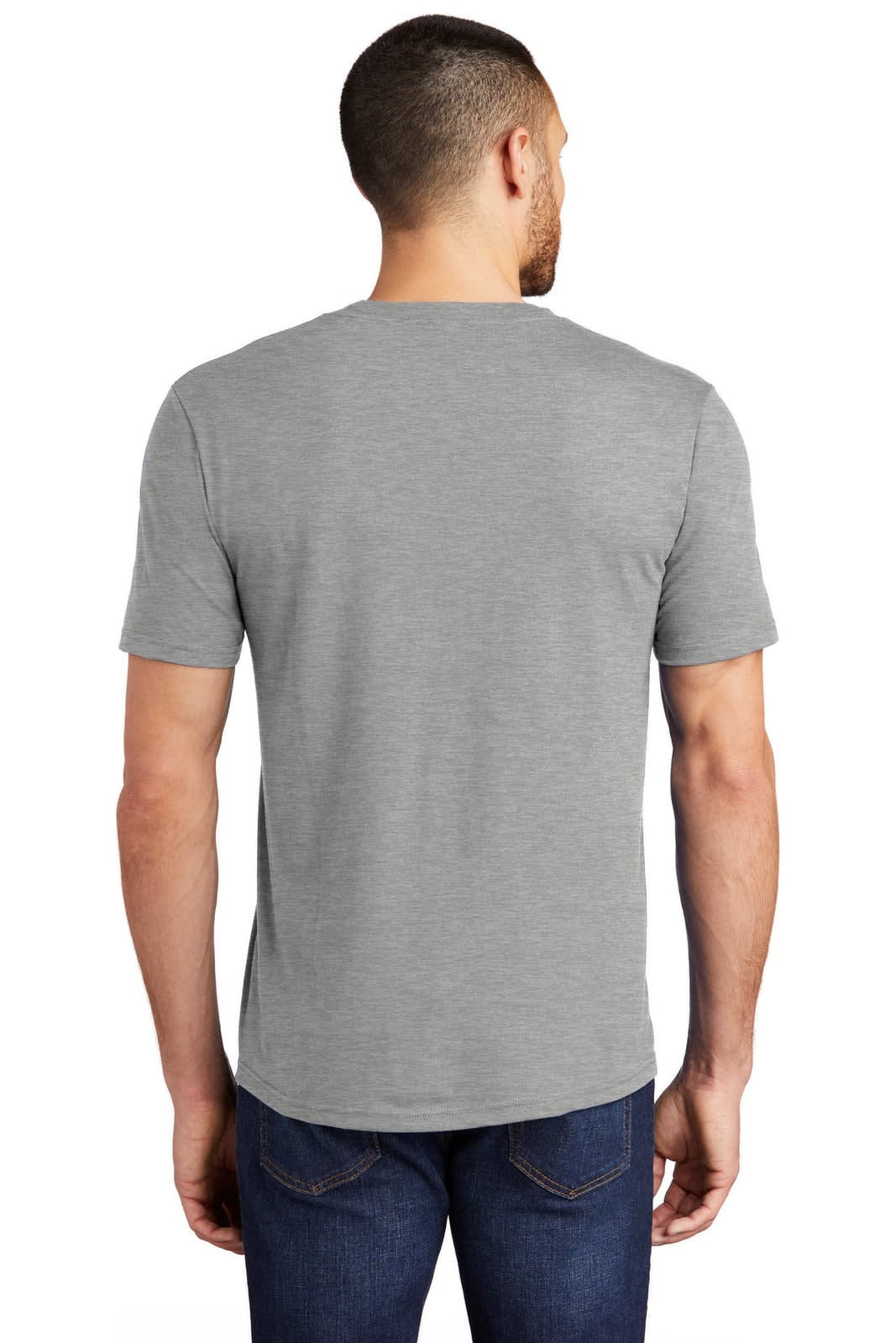 A grey men's crew t-shirt featuring a simple design and minimal branding on the back.