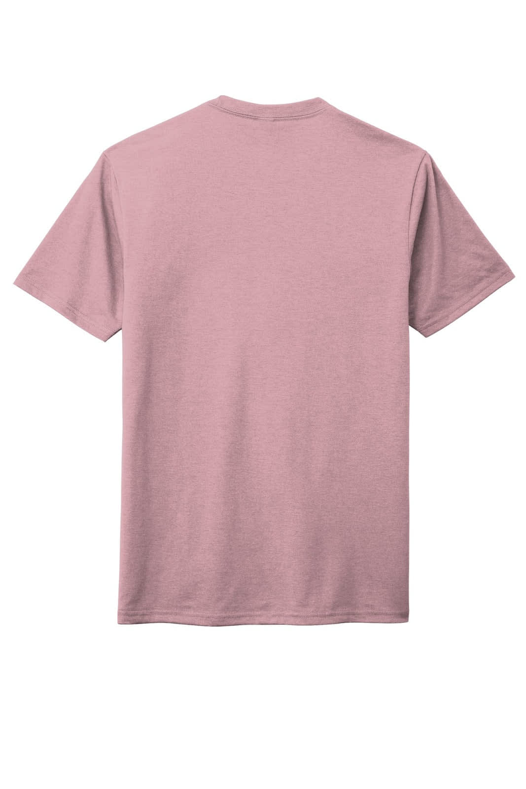 A pink men's crew t-shirt with short sleeves and a plain back. It features a logo.