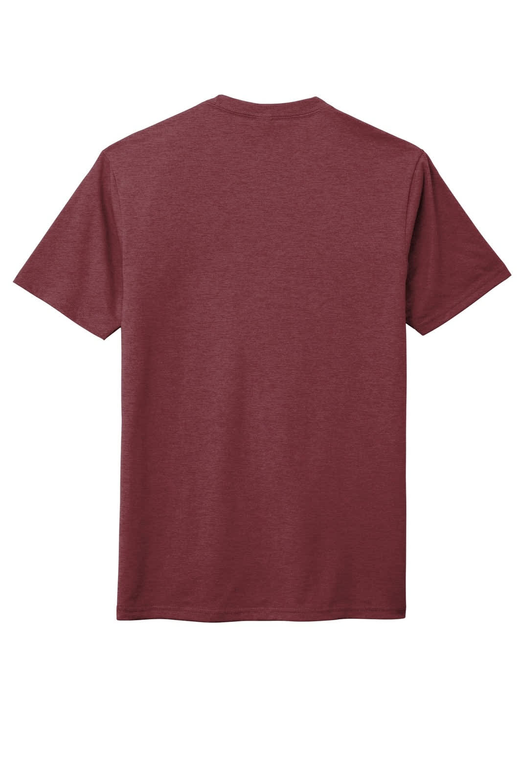 A maroon crew-neck t-shirt with short sleeves and a plain back. It features a logo at the neckline.