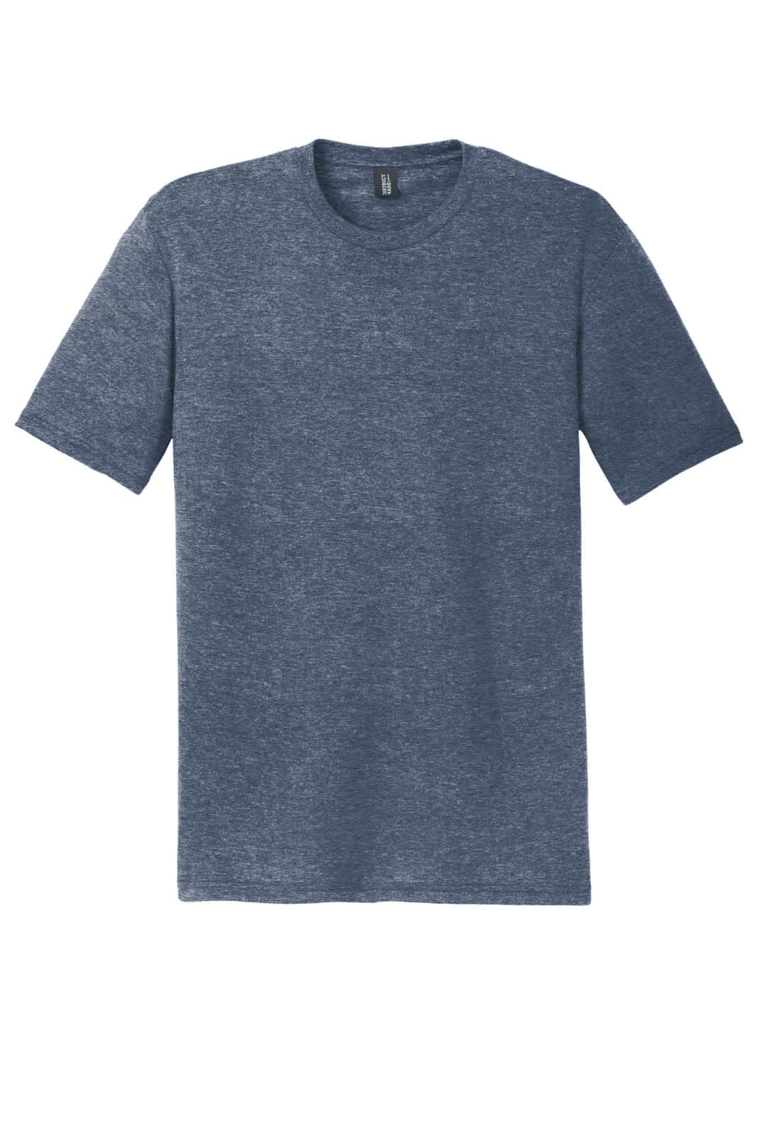A navy blue t-shirt with short sleeves and a round neck, featuring a logo.