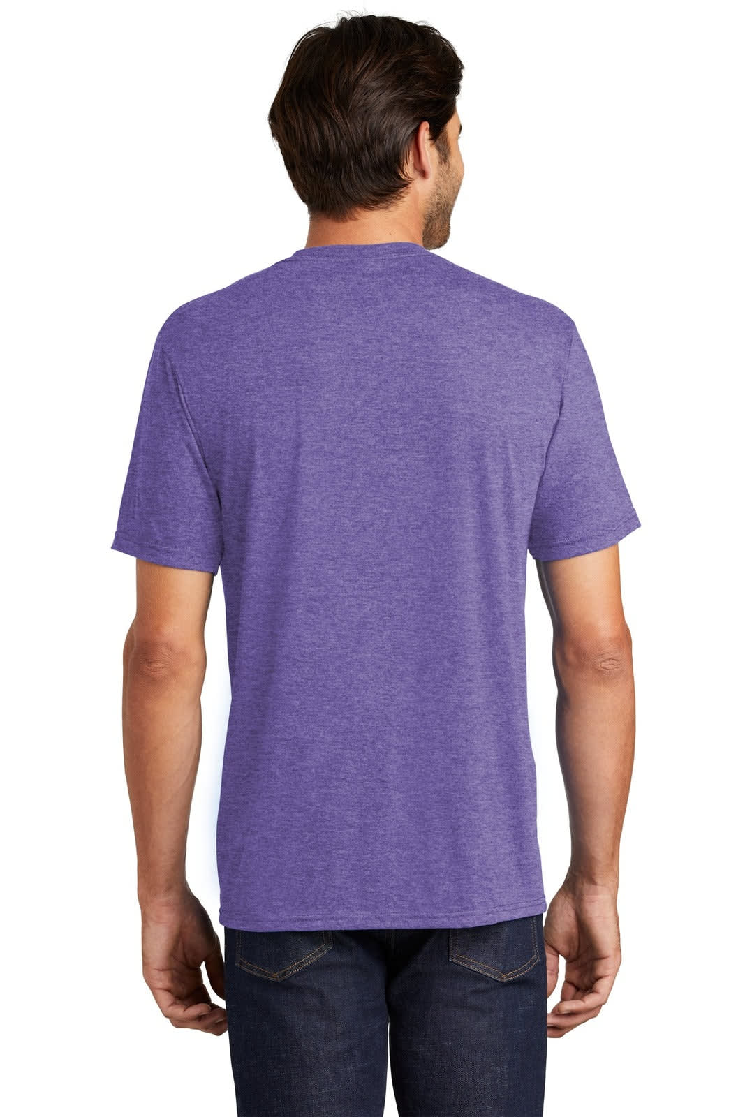 A purple men's crew t-shirt featuring a classic fit and a logo on the back.