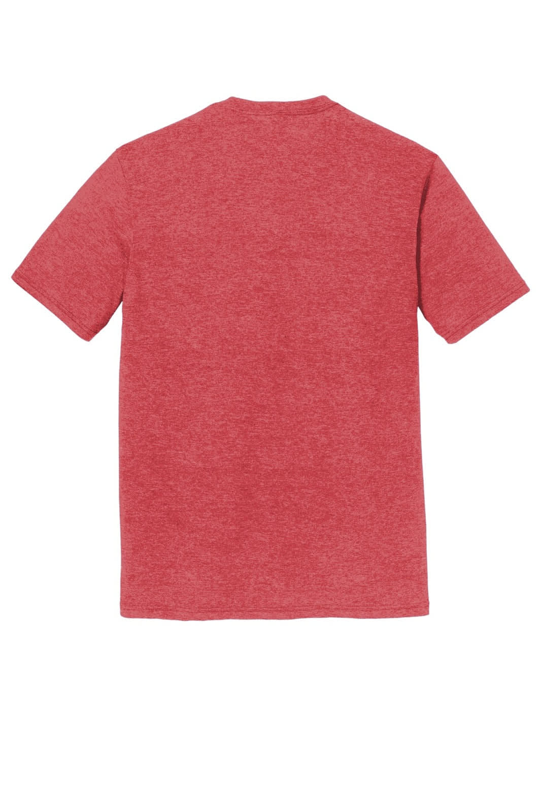 A red cotton T-shirt featuring a crew neckline and short sleeves, with a visible logo on the back.