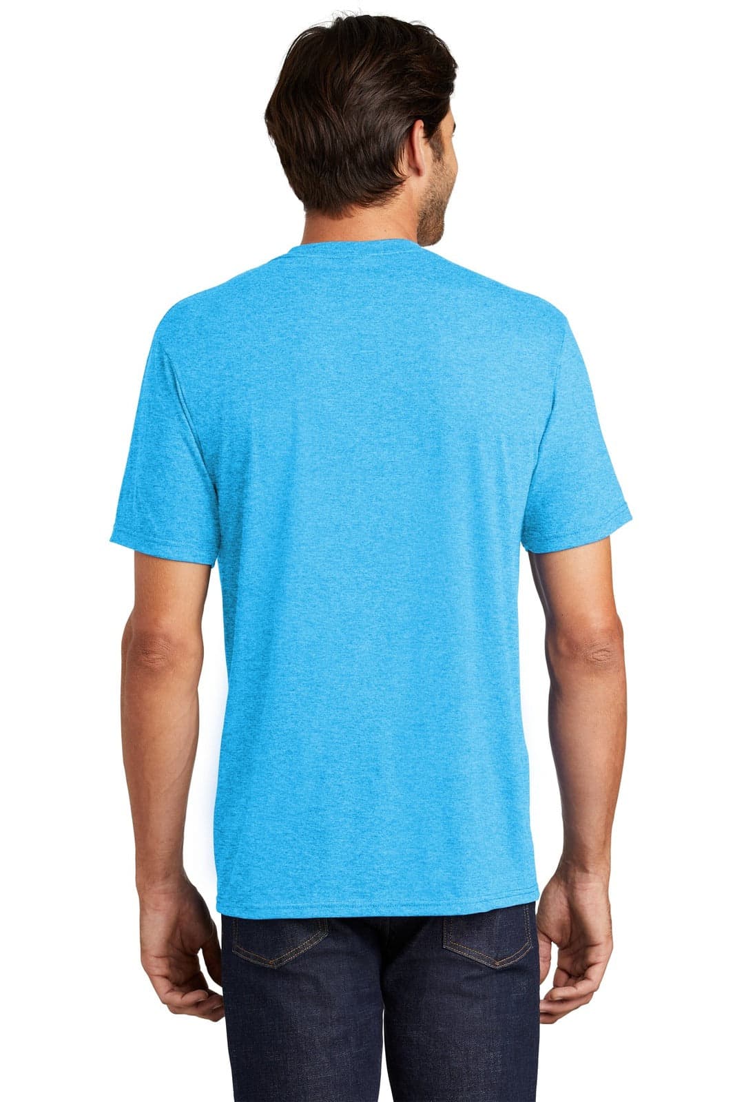 A men's crew T-shirt in a vibrant blue colour, featuring a plain back and short sleeves.