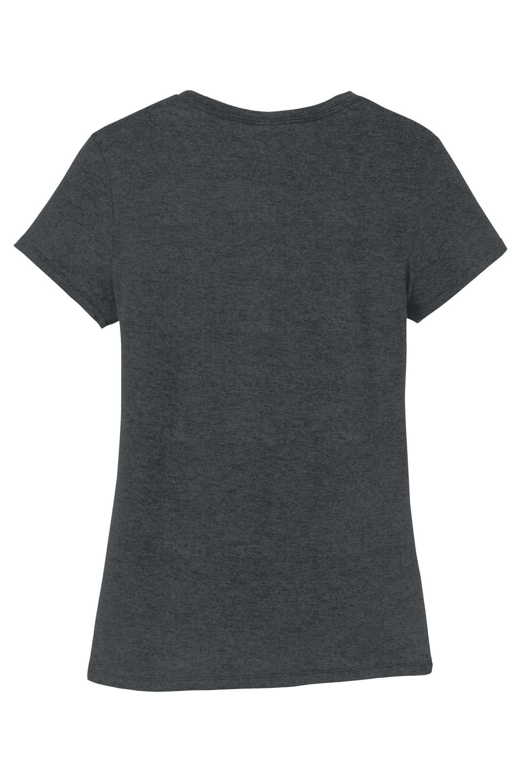 A charcoal grey ladies' t-shirt with a crew neck and short sleeves, featuring a branding logo on the back.