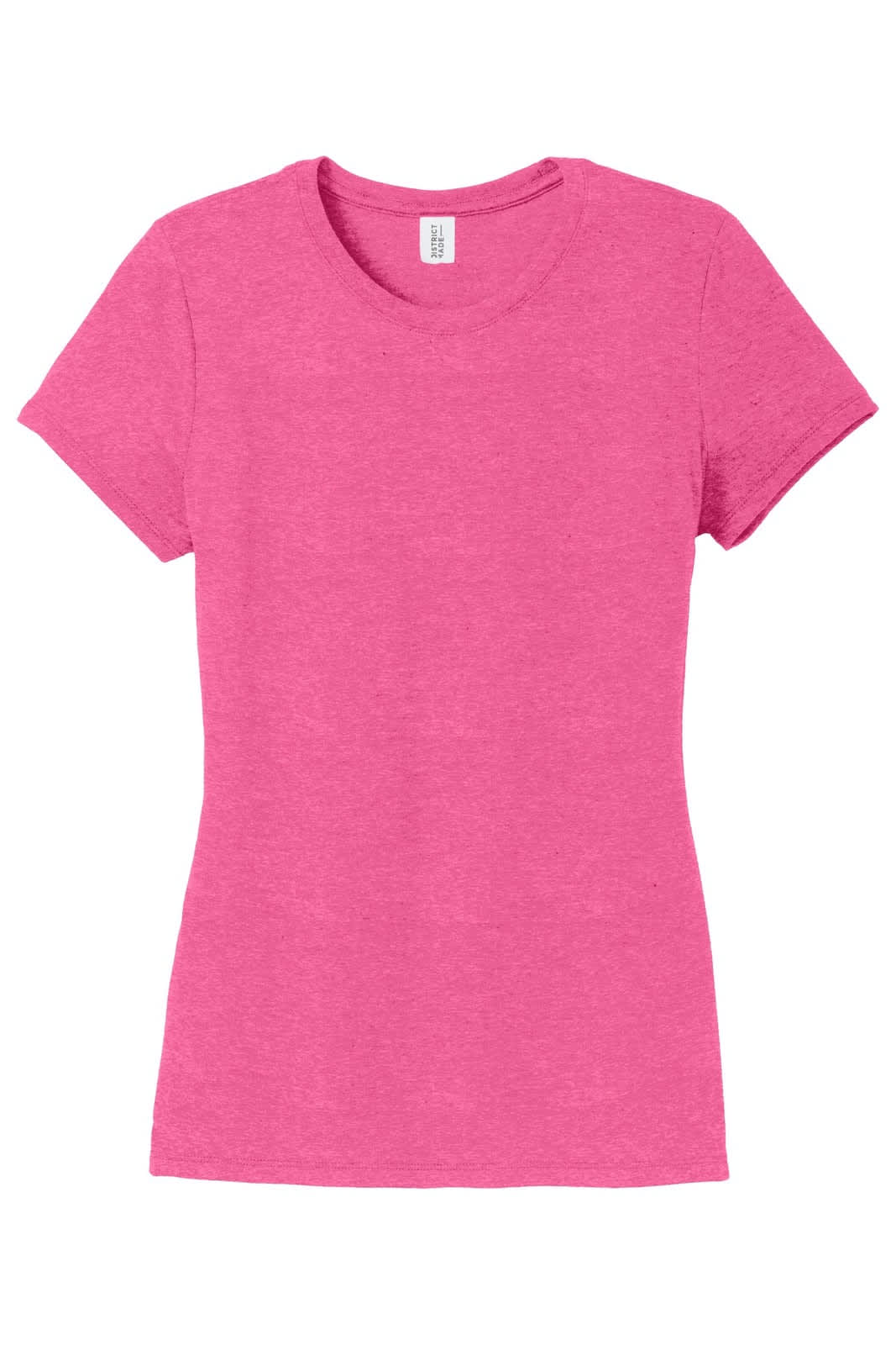 A pink ladies' t-shirt with a crew neck and short sleeves. It features a logo on the label.