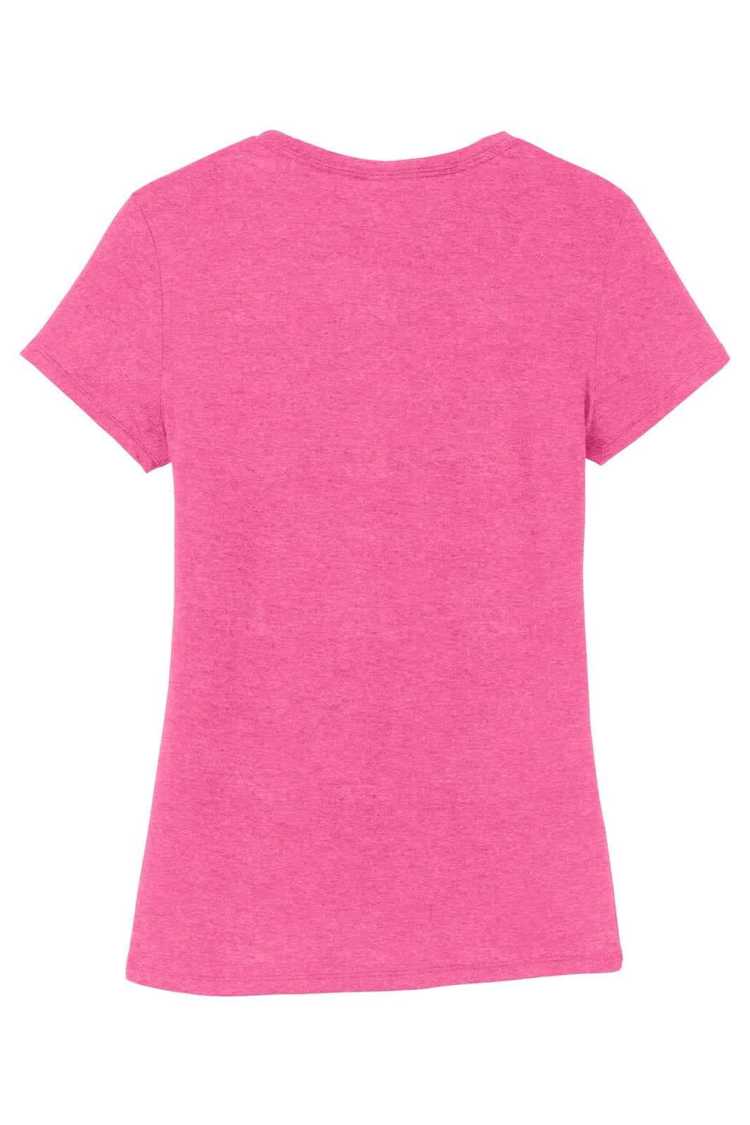 A pink crew neck t-shirt featuring short sleeves. The back view is shown, with a branding logo present.