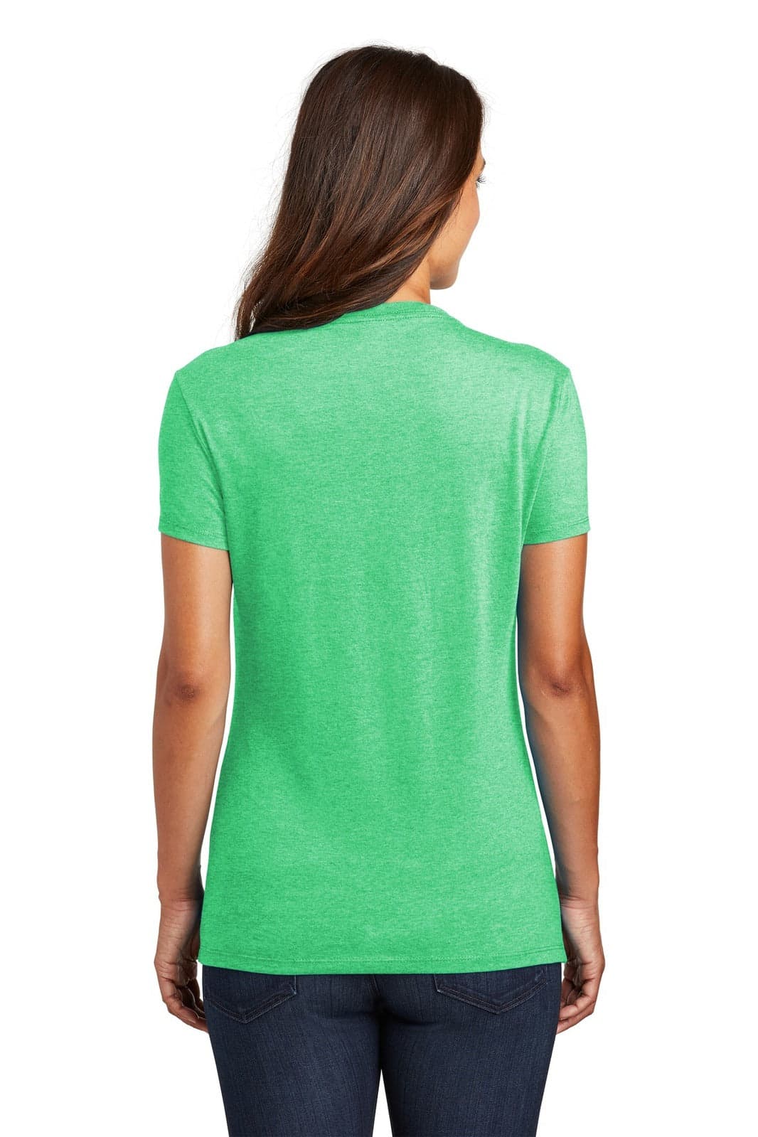 A green t-shirt with short sleeves, featuring a fitted design and a small logo on the back.