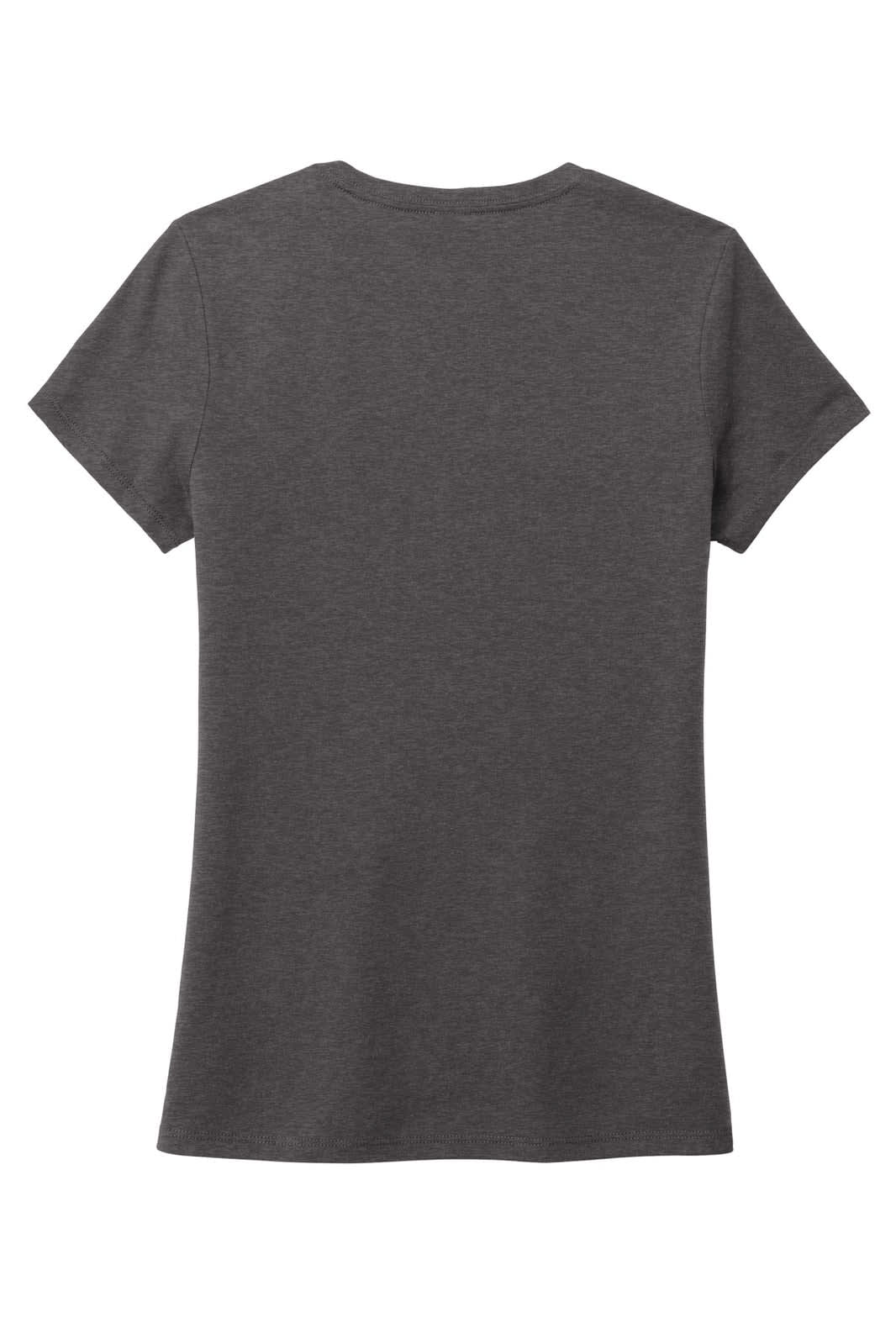 A grey ladies' t-shirt with a crew neckline and short sleeves. It has a logo on the back. 