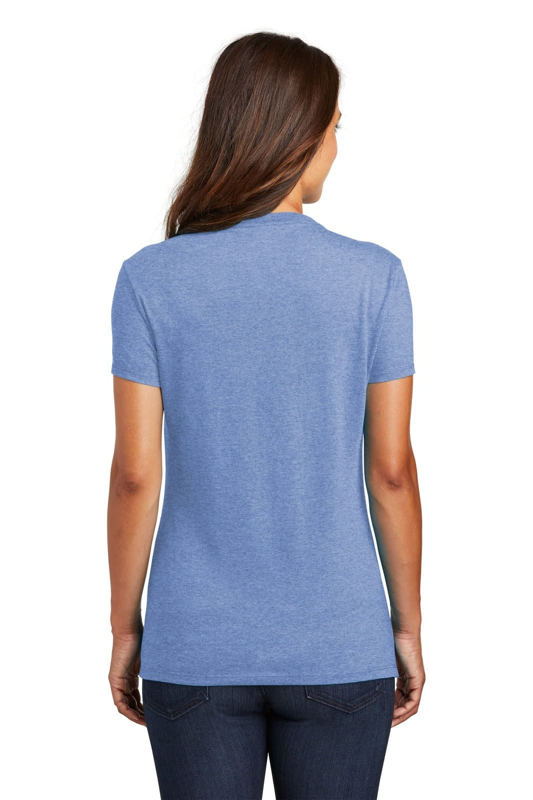 A blue ladies' t-shirt with short sleeves, featuring a subtle logo on the back.