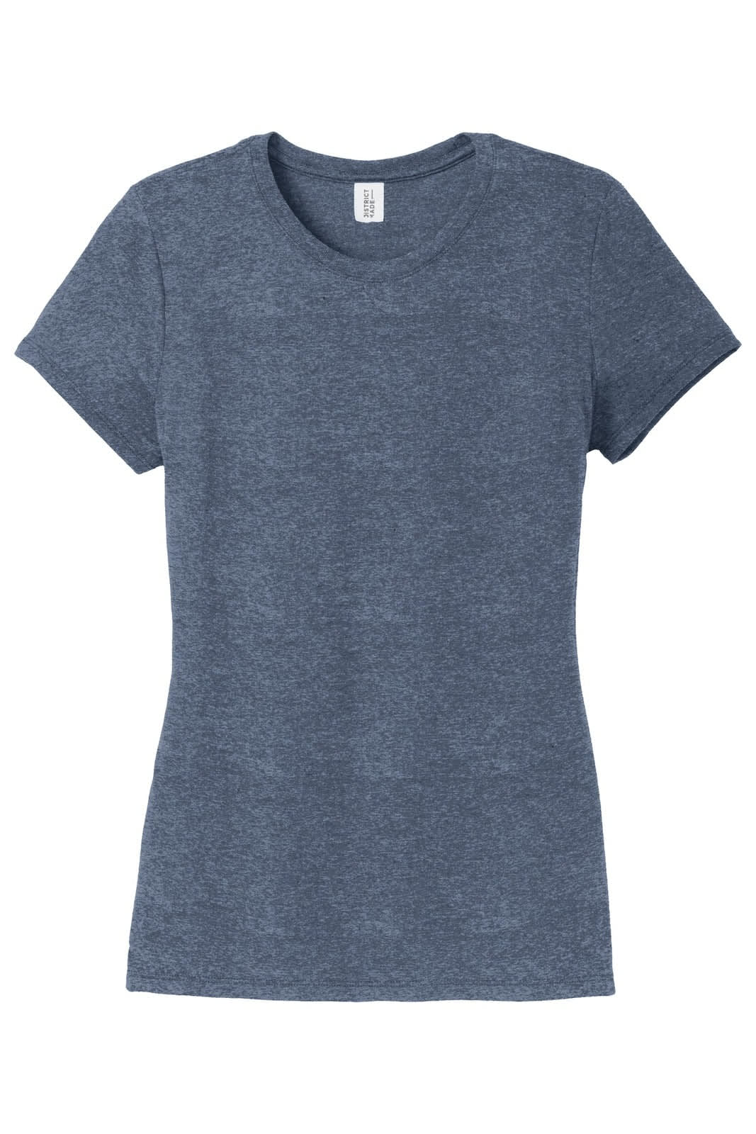 A navy blue ladies' crew neck t-shirt with short sleeves and a fitted design. It features a logo on the label.