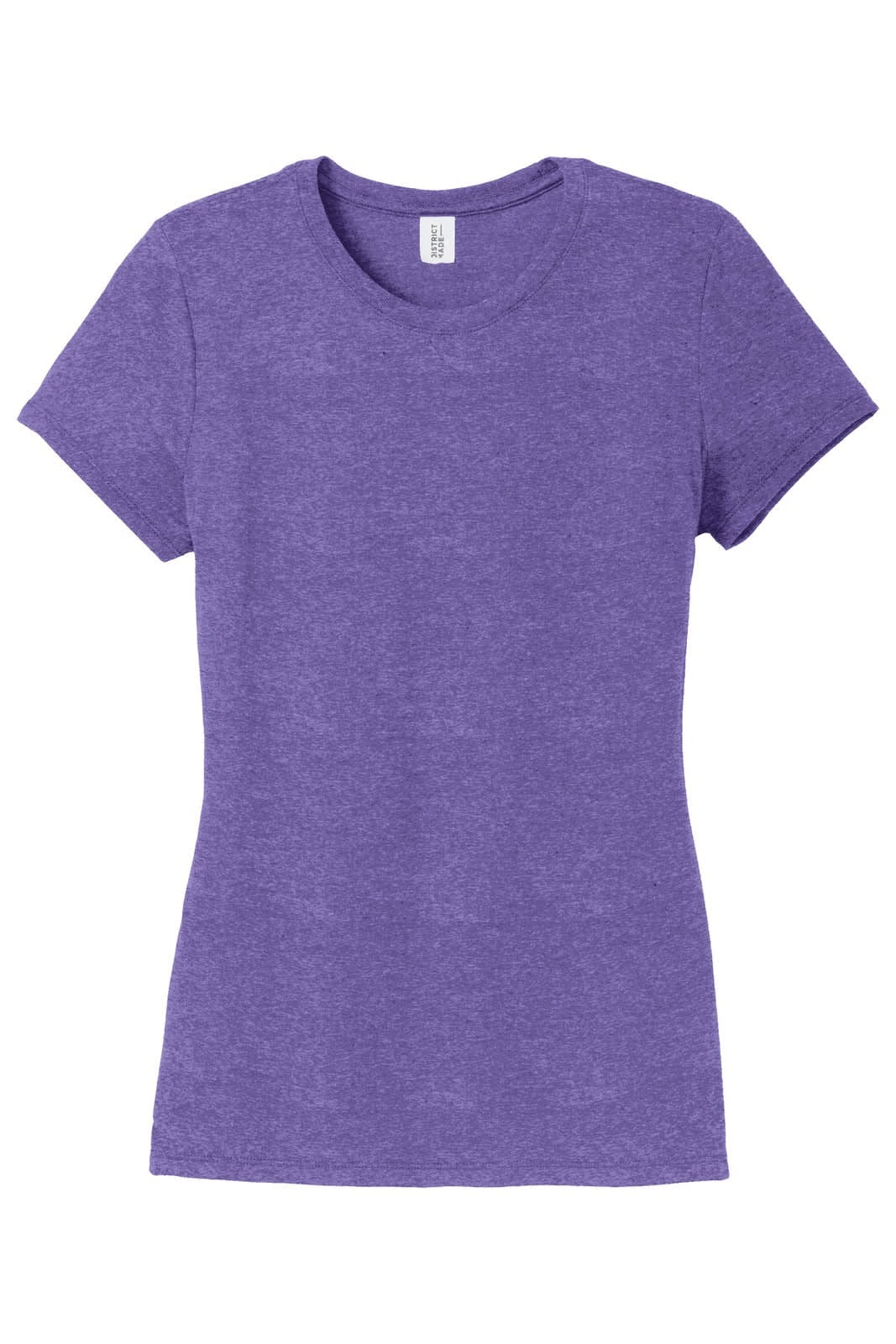A purple ladies' crew tee featuring a fitted design and short sleeves. It has a brand logo on the label.