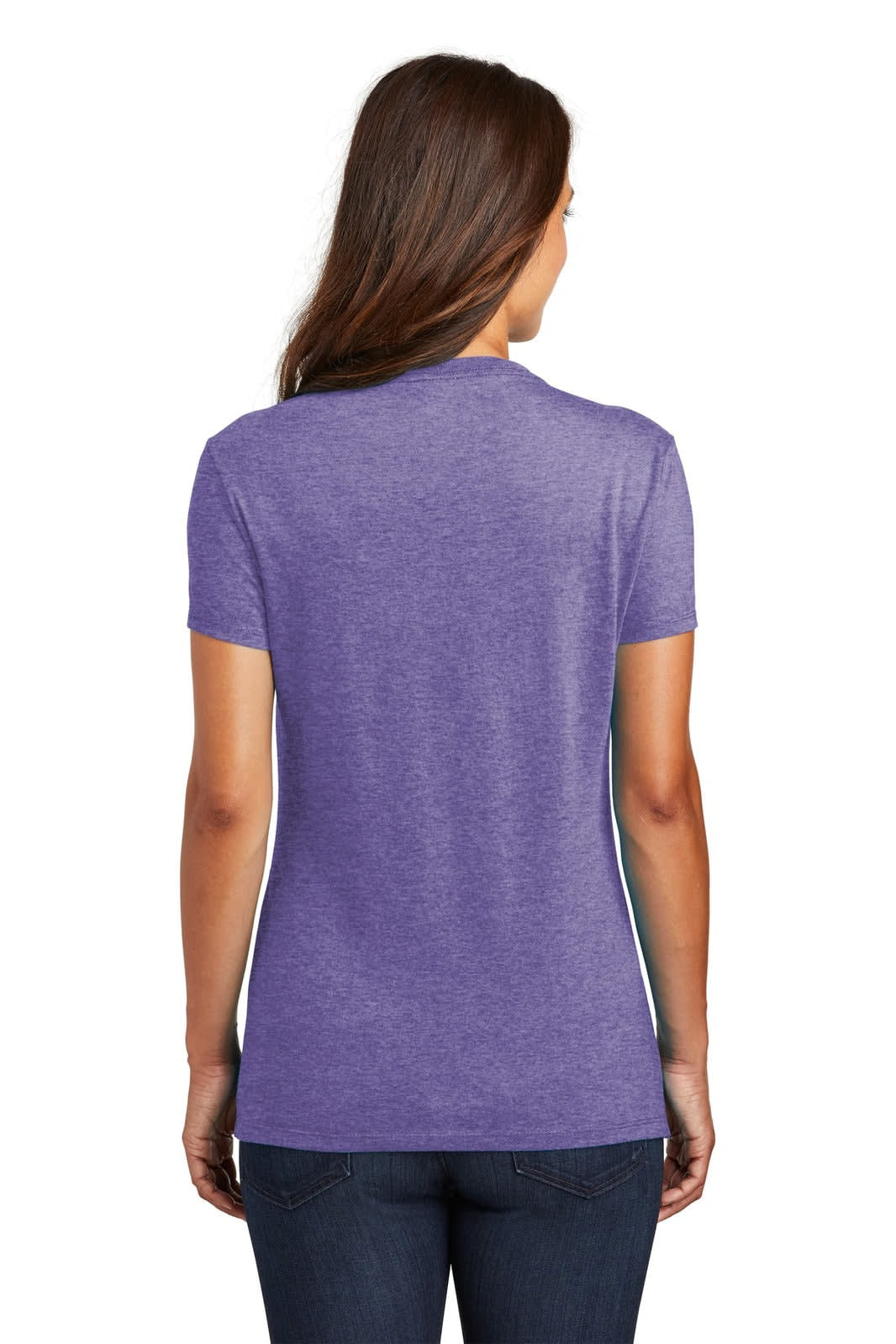 A purple ladies' t-shirt with short sleeves and a fitted cut, featuring a logo on the back.