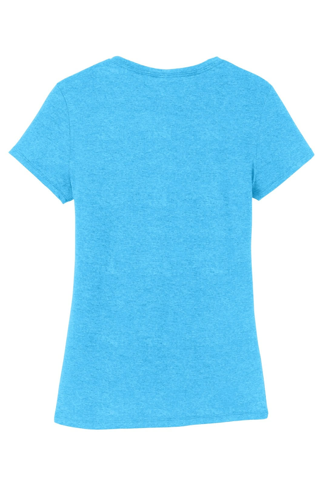 A turquoise ladies' crew tee, featuring a simple design and a logo on the back.