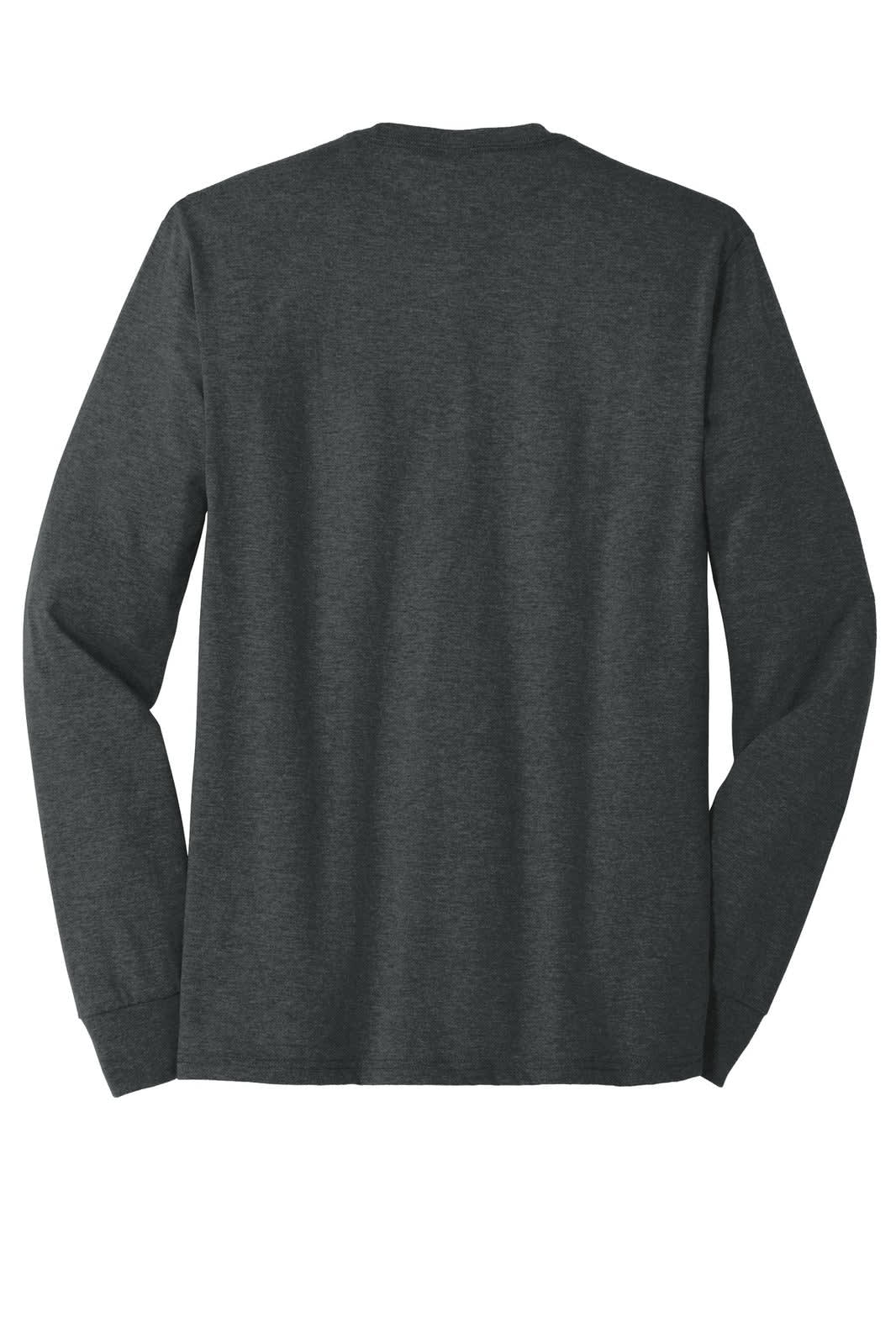 A long sleeve crew tee in dark grey colour, featuring a back view and a branding logo.