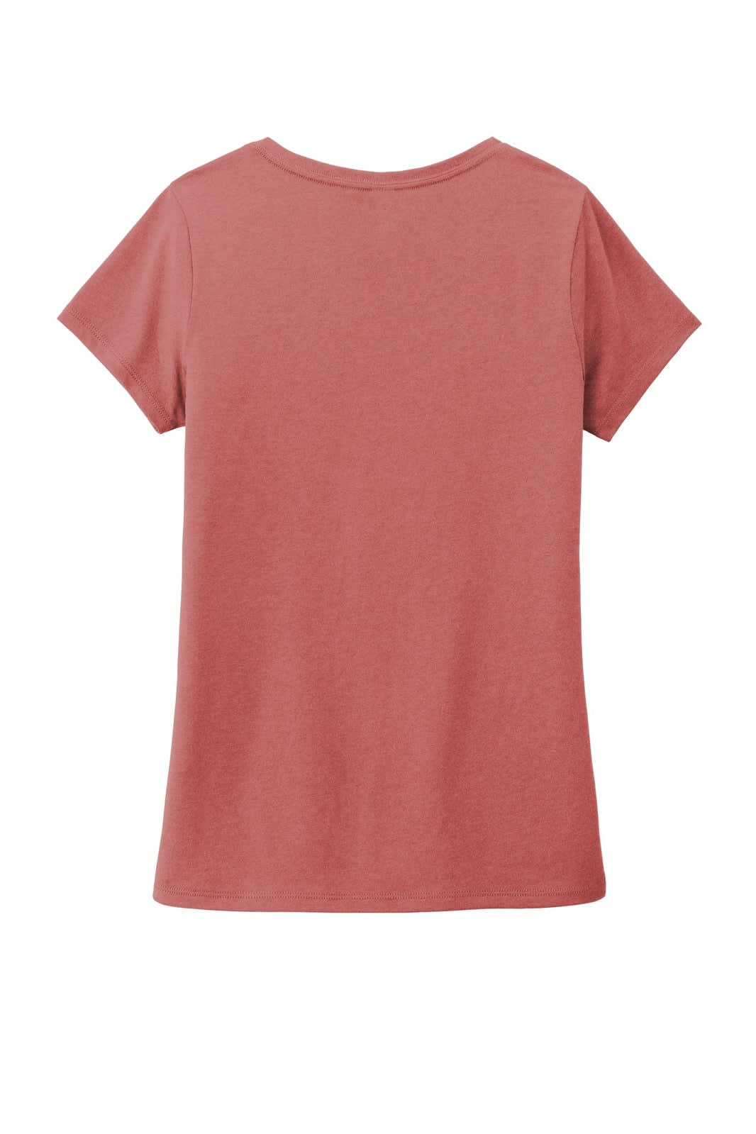 A pink v-neck t-shirt designed for women, featuring short sleeves and a relaxed fit. Includes a brand logo.