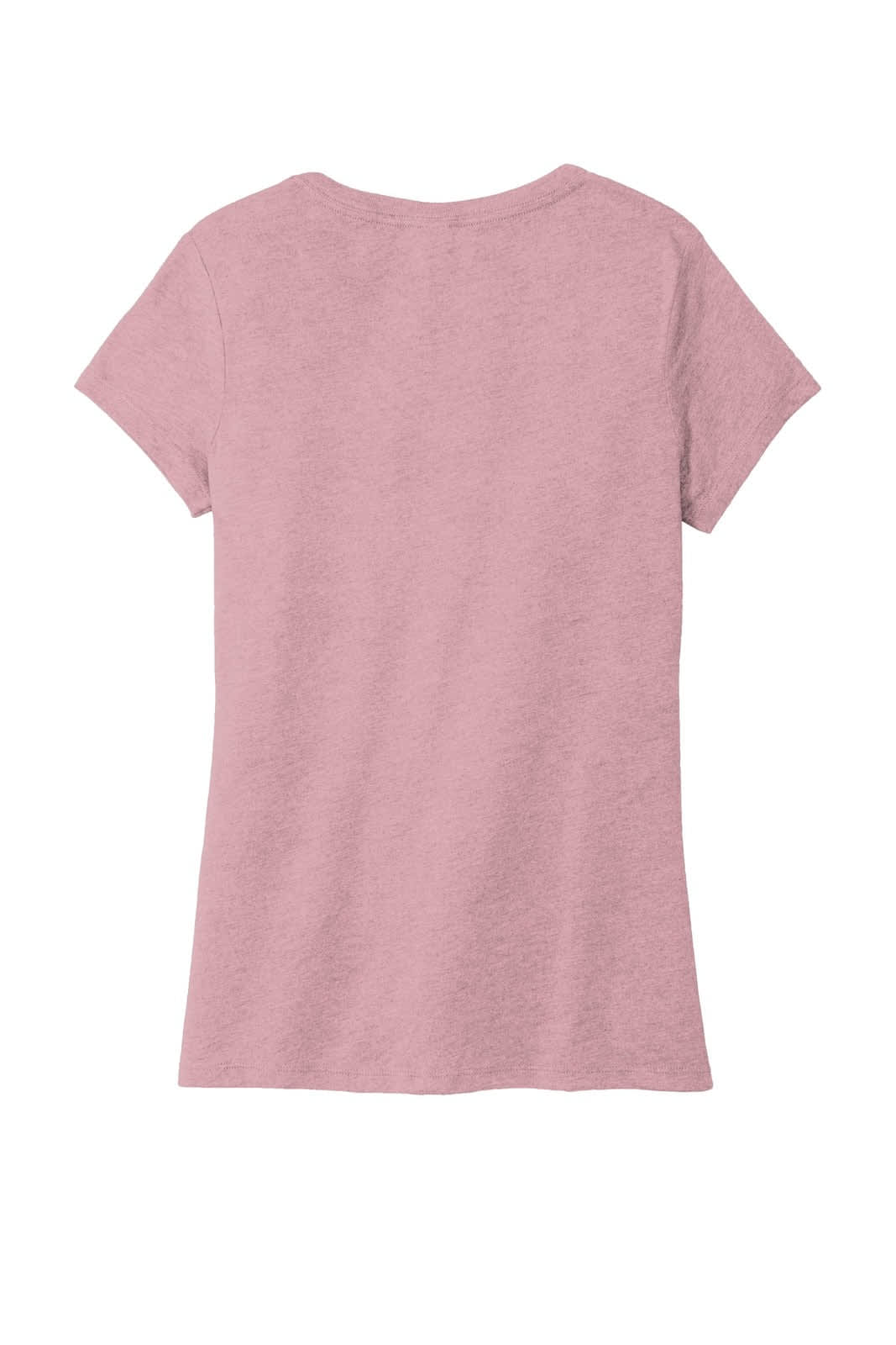 A pink ladies' v-neck t-shirt with short sleeves featuring a logo. The fabric appears soft and casual.