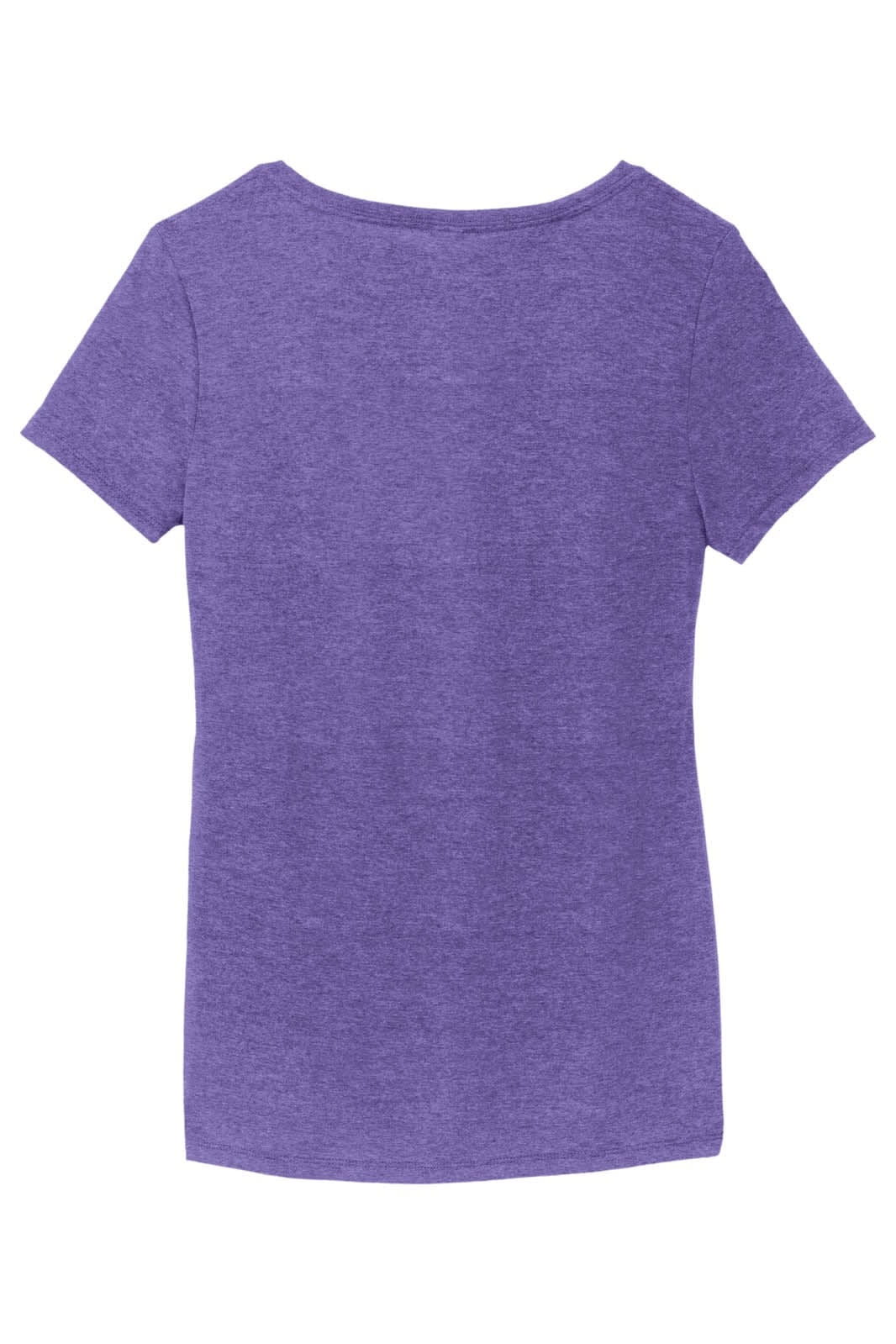 A purple ladies' V-neck T-shirt with short sleeves and a branding logo on the back.