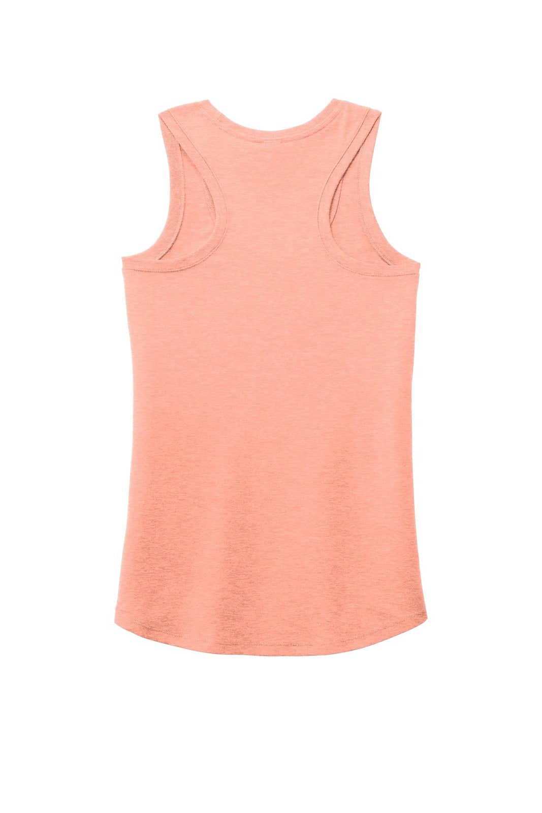 A peach-coloured ladies' racerback tank top with a rounded hem and a logo tag.