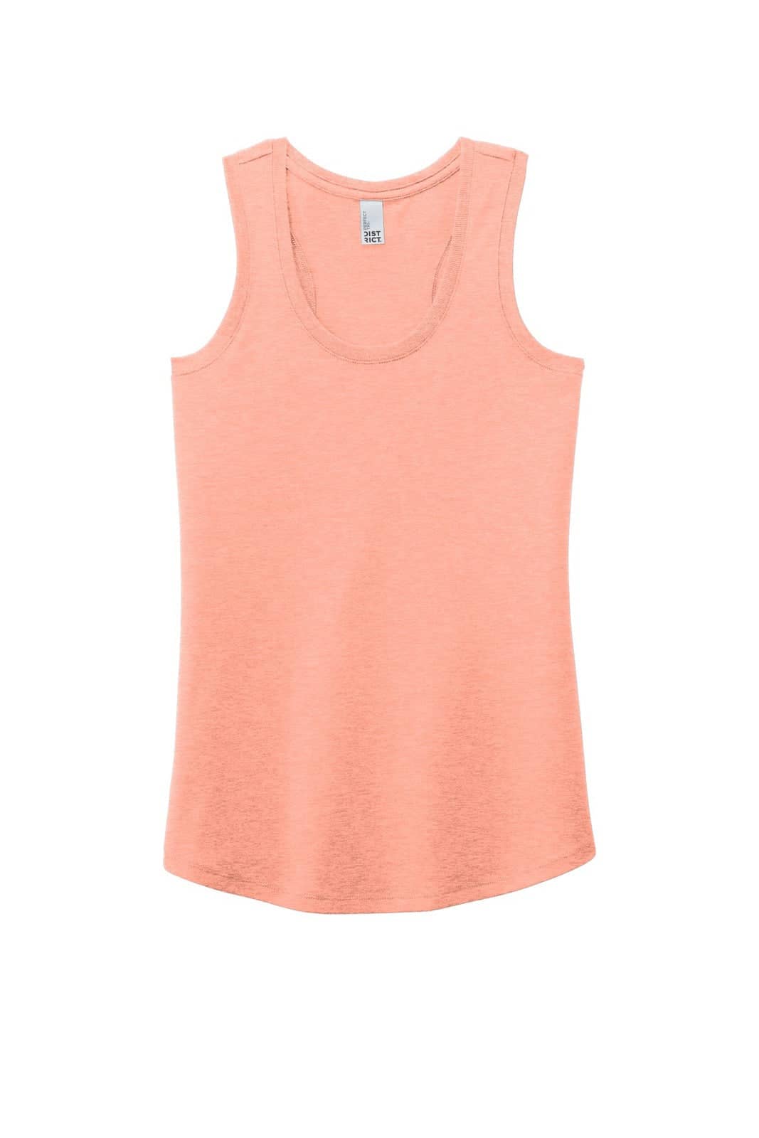 A peach-coloured ladies' tank top with a scoop neckline and a logo. Perfect for casual wear.