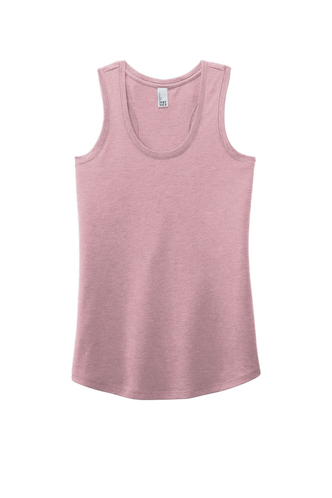 A pink ladies' racerback tank top featuring a scooped neckline and shoulder straps. Includes a brand logo.