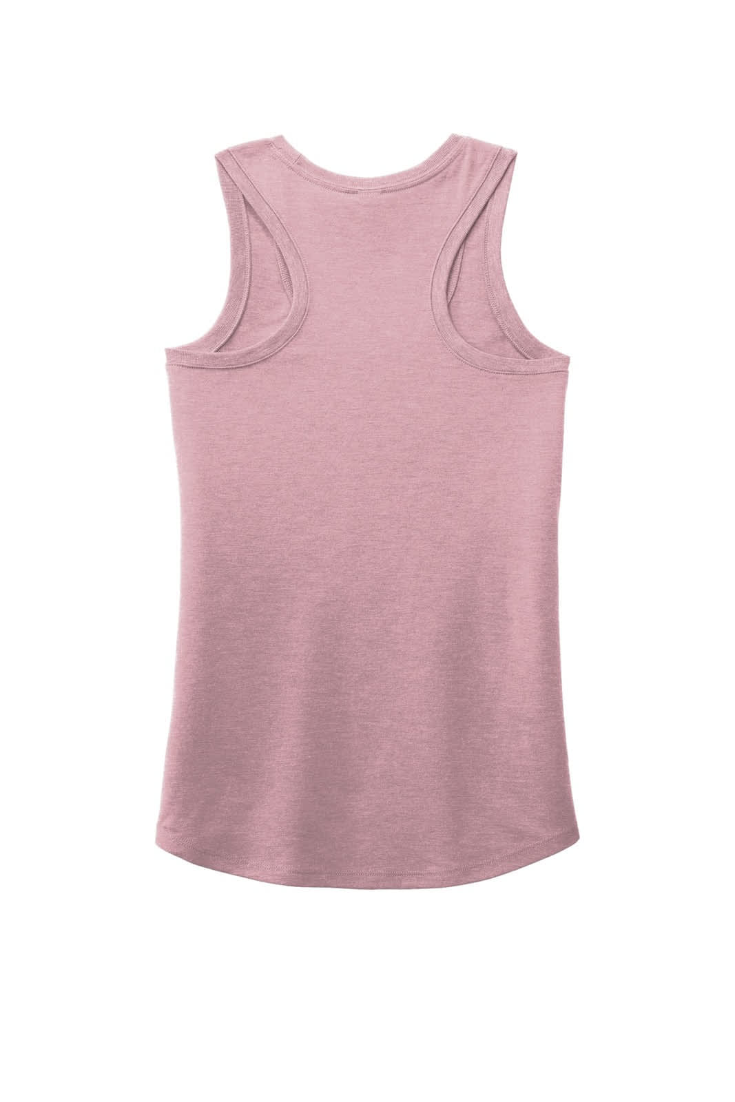 A pink ladies' racerback tank top with a soft fabric texture and a logo on the back.